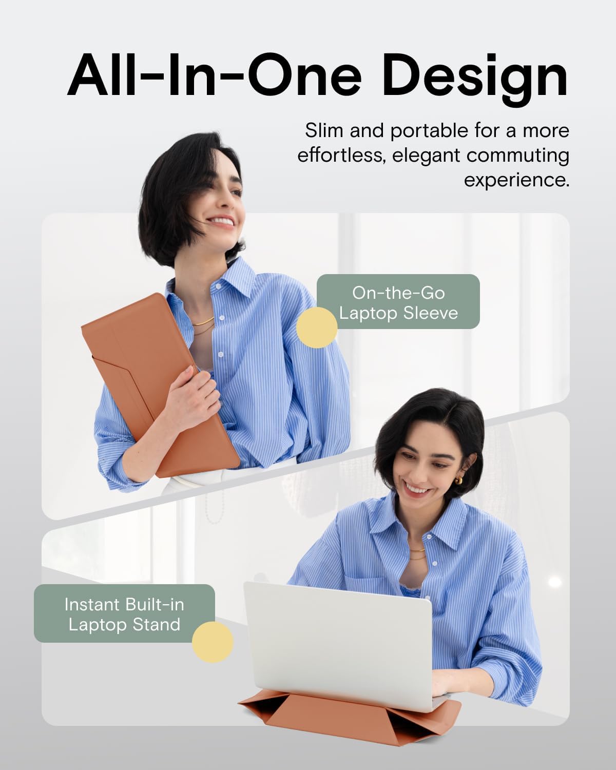 MOFT Laptop Carry Sleeve, 2-in-1 Laptop Bag & Stand for 15"-16" MacBook Air/Pro & Dell/HP/Lenovo/Asus, Stylish Slim Computer Sleeve Bag with Expandable Storage for Computer Accessories, Class Nude