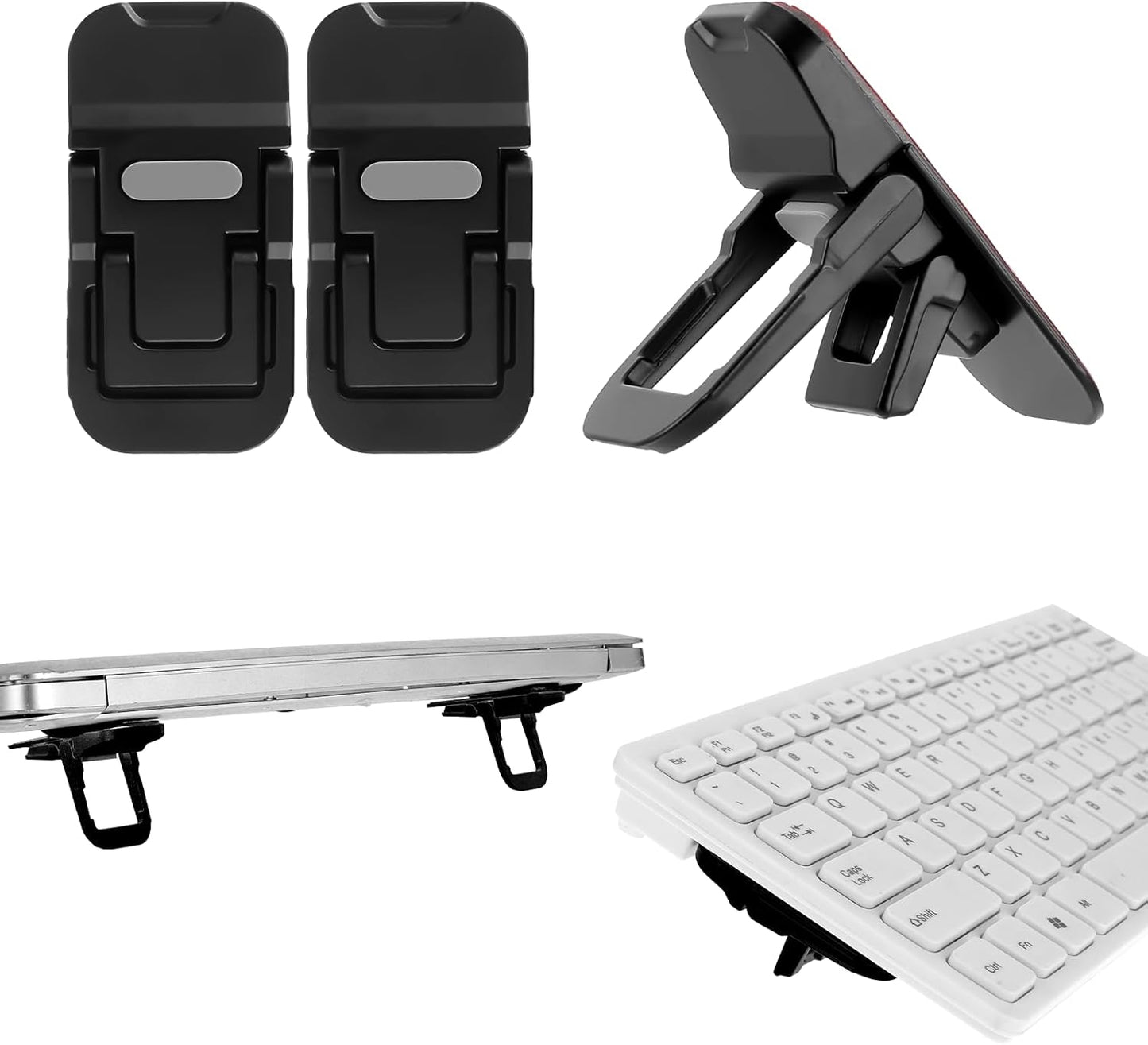 Bewudy 2 Pcs Portable Keyboard Stand, Dual Tilt Angle Adjustment, Foldable Laptop Riser, Self-Adhesive Feet for Most Keyboards (Black)