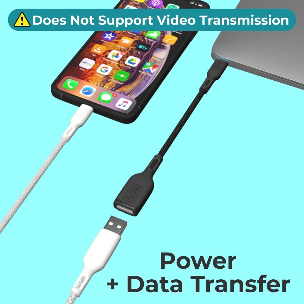 BLACK+DECKER USB C to USB A Adapter, USB C Male to USB Female Adapter Nylon Braid, Type C OTG Cable Compatible w/iPhone 16 15 Pro, MacBook Pro 2022/Air/Mini, iPad—2 Pack, 3" (Black)