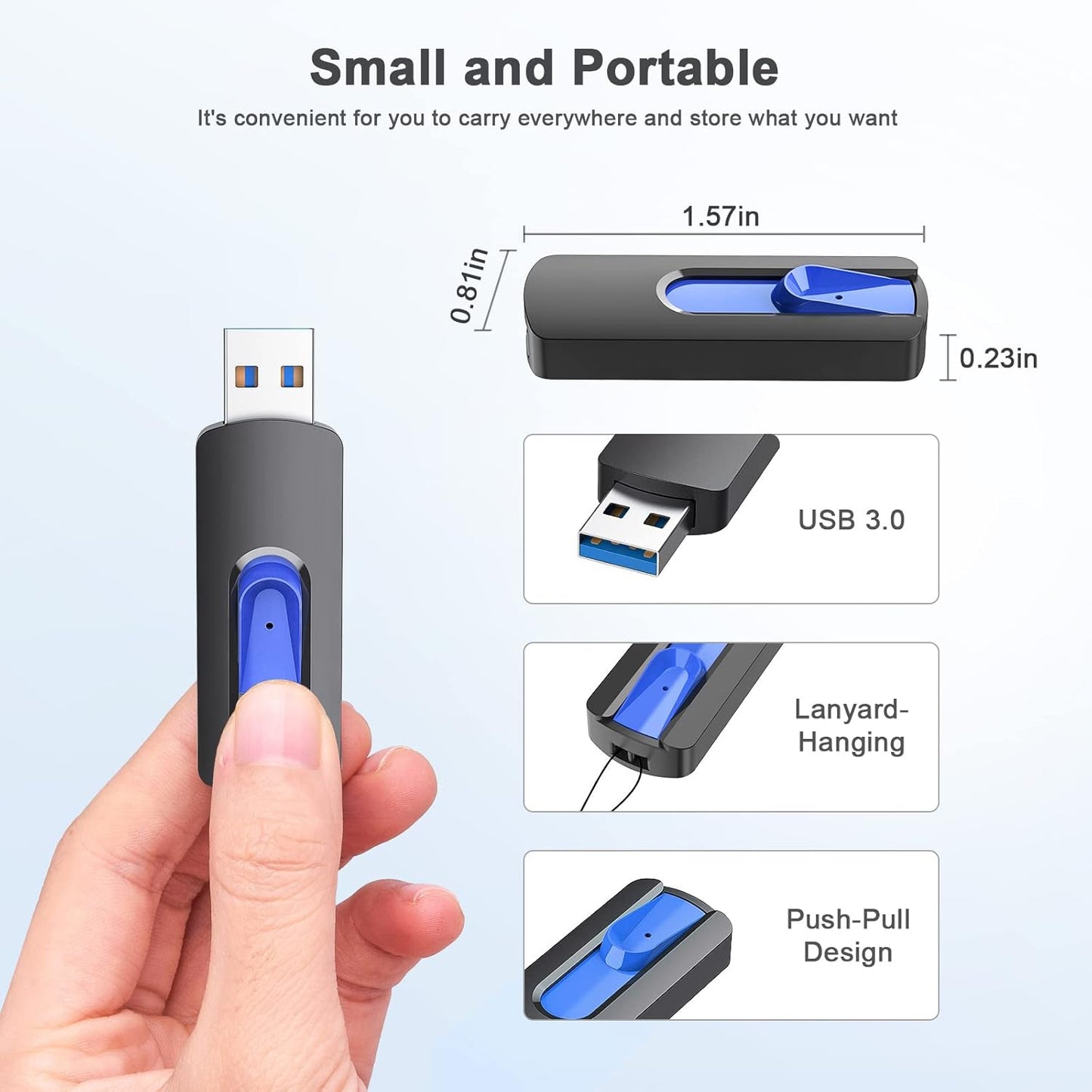JUANWE USB Flash Drive 256GB, USB 3.0 Thumb Drive USB Storage Flash Drive, Retractable Slide 256GB Jump Drive Stick for Expand Memory & Files Storage Backup