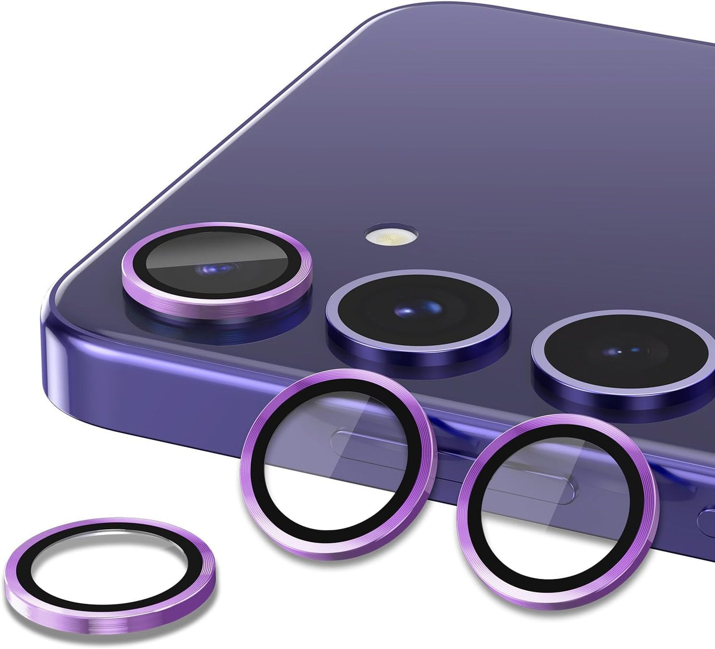 for Samsung Galaxy S24 Plus Camera Lens Protector, Individual Metal Ring Tempered Glass Lens Cover, [Strong Adsorption] Scratch Resistant Ultra-Thin HD Clear Lens Cover, 1 Set-Purple