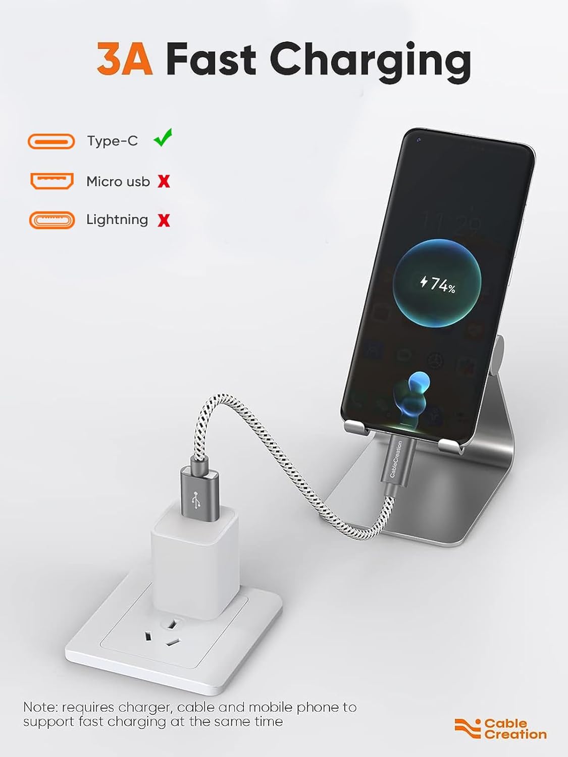 CableCreation USB A to USB C Short Cable 1FT 10Gbps, 3A Fast Charging Cable, USB C 3.1 Gen 2 Cable, USB-C Carplay Android Auto, Type C Cord for iPhone 16 15 Pro SSD Galaxy MacBook Pixel iPad