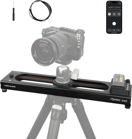 Accsoon Toprig 16inch/40cm Motorized Camera Slider, Button/APP Control Dolly Rail Slider, Speed Adjust/Time-Lapse/120° Panoramic Shooting/Loop Mode, Compatible with DSLR Camera, Gopro, Camcorder (S40)