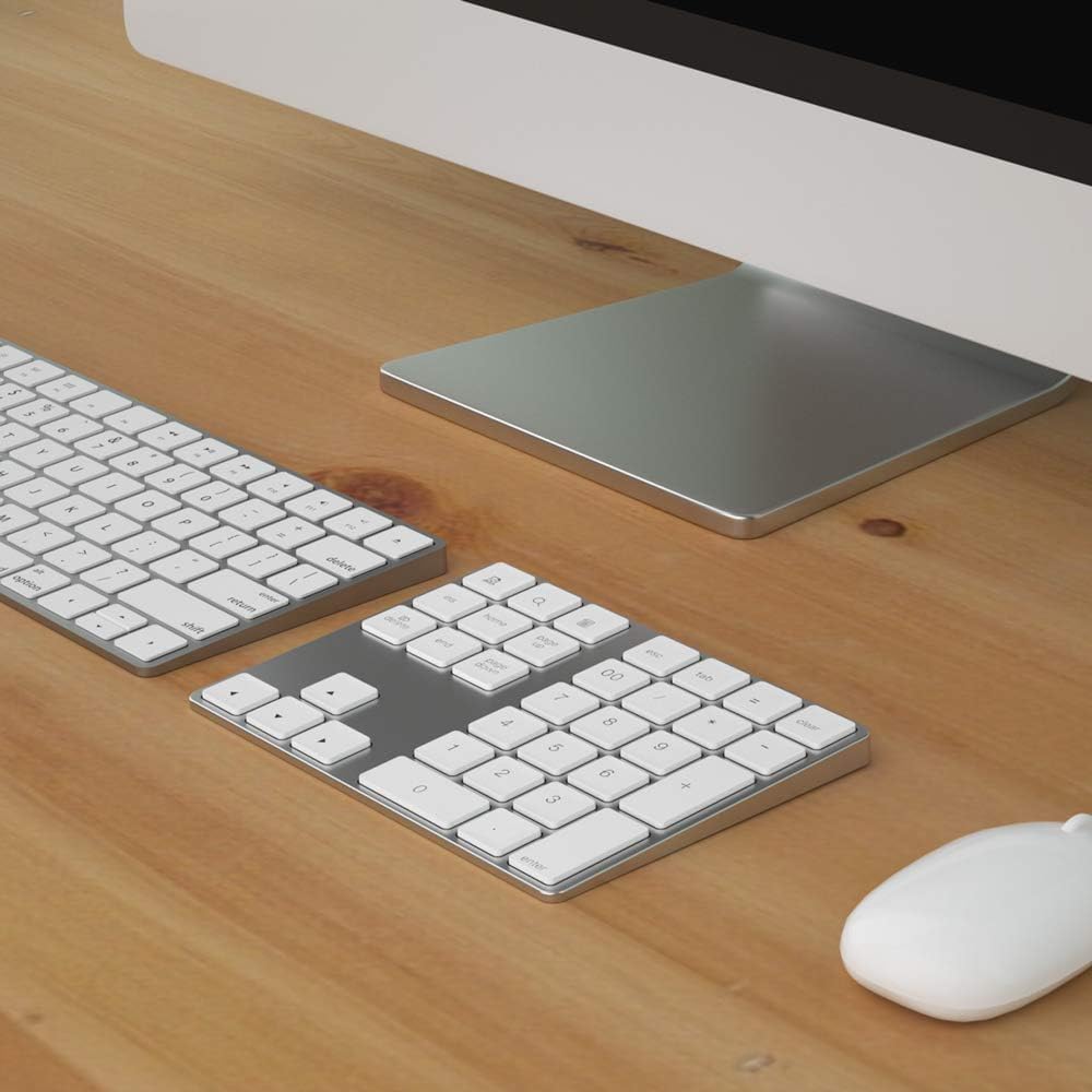 Bluetooth Number Pad, Wireless Numeric Keypad, USB-C Rechargeable External 34-Keys Numpad, Financial Data Entry Keyboard for iMac, MacBook Air/Pro, PC Desktop, Laptop Notebook(Silver)