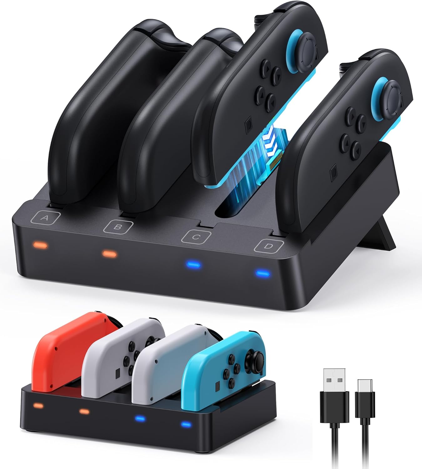 Controller Charger for Nintendo Switch 2 2025 and Switch 1, Horizontal Charging Dock Station for Joy con and for Joycon 2 Accessories with Foldable Storage Stand