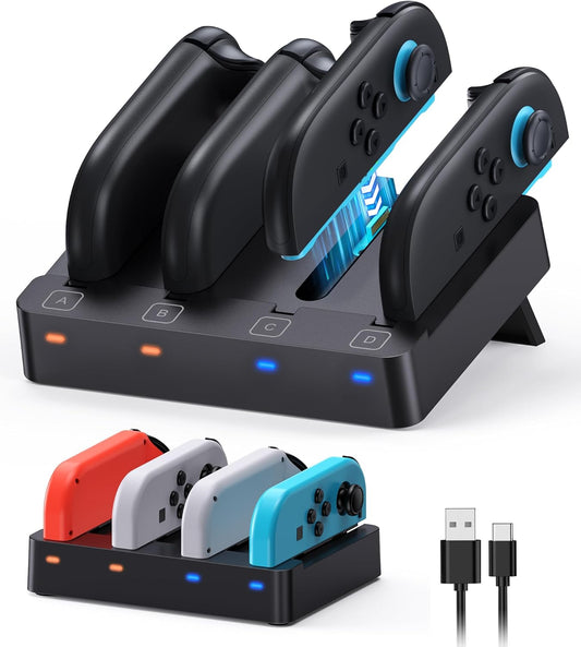 Controller Charger for Nintendo Switch 2 2025 and Switch 1, Horizontal Charging Dock Station for Joy con and for Joycon 2 Accessories with Foldable Storage Stand