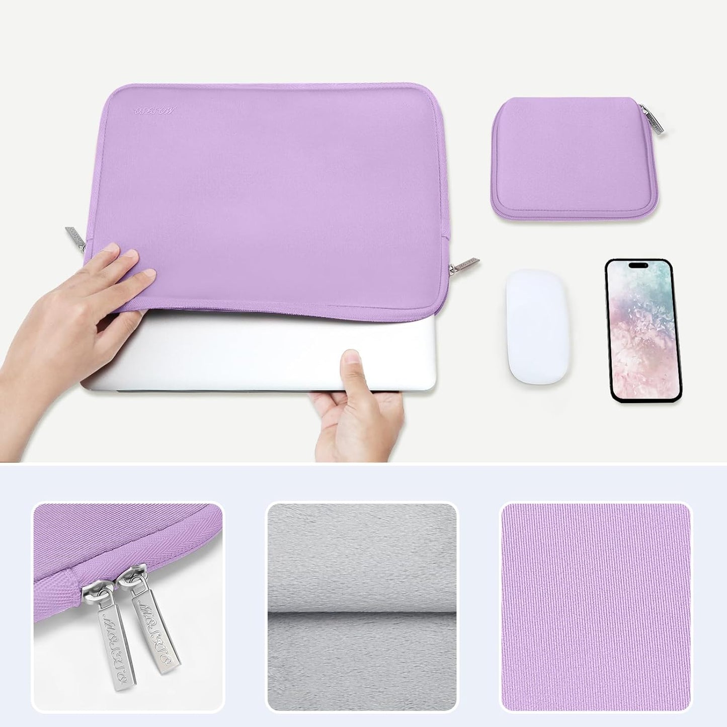 MOSISO Laptop Case 13 inch, 13 inch Laptop Sleeve Bag Compatible with MacBook Air 13 M4 M3 M2 M1 2025-2018 / Pro 13 M2 M1 2025-2016, Neoprene Computer Sleeve Bag with Small Case, Purple