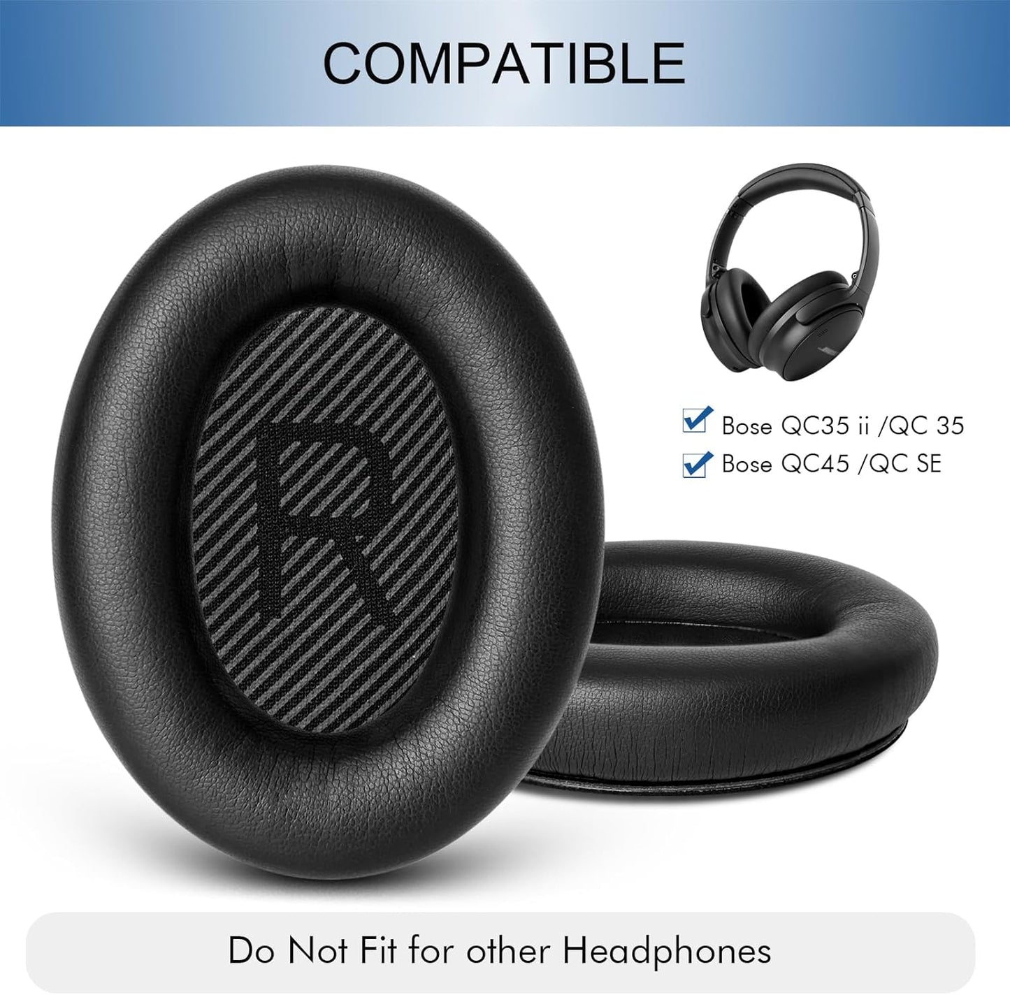GEVO Ear Pads Cushions Replacement for Bose QC35 ii QC35, Earpads for Bose QuietComfort 35ii 35 Headphones with Protein Leather Noise Isolation Memory Foam (Black)