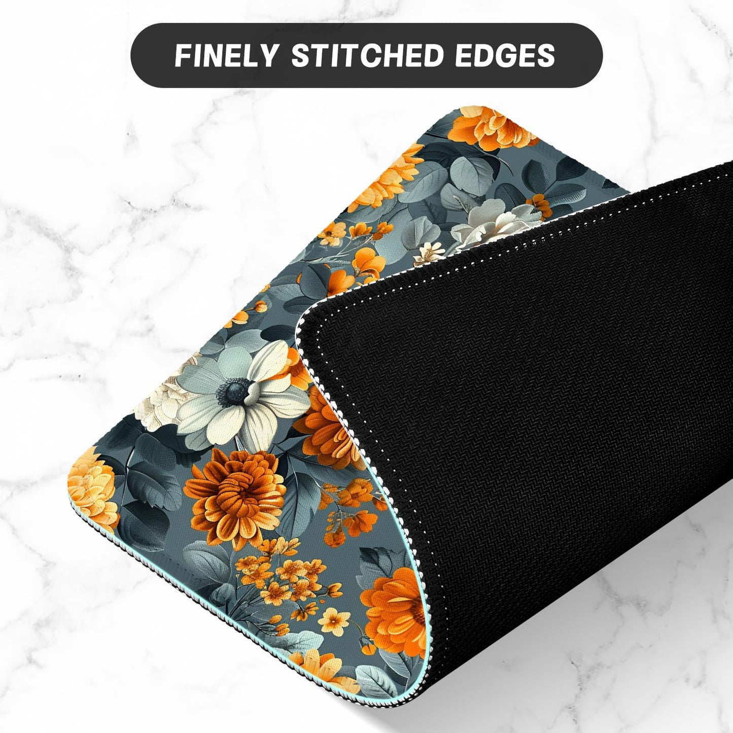 ITNRSIIET Mouse Pad with Stitched Edge Premium Textured Smooth Precise Operation Waterproof Washable Non-Slip Rubber Base Desktop Protection Mat, 10.2×8.3×0.12 inches, Beautiful Flowers