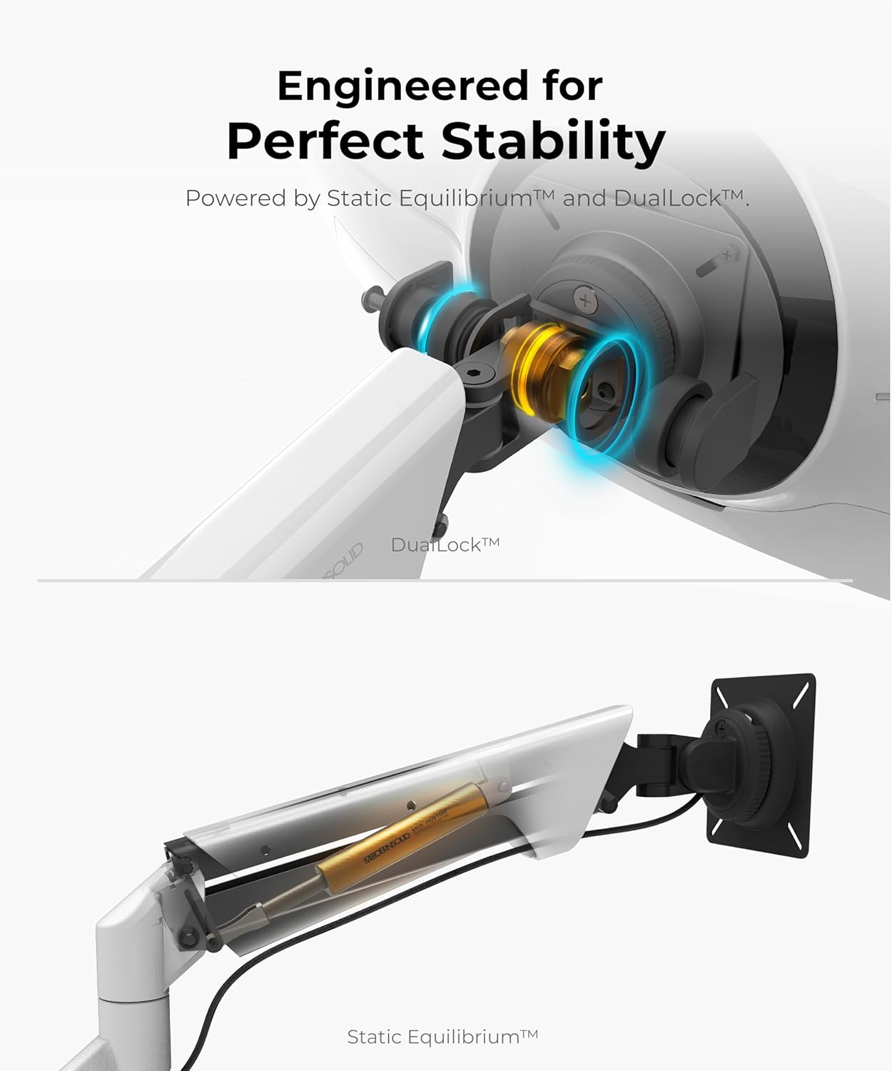 Heavy Duty Ultrawide Monitor Arm with RGB Lighting & USB Charging, Fits 34 to 49 inch Curved Screens, Supports 14 to 38 lbs, Adjustable Desk Mount, Compatible with Gaming Setup, White