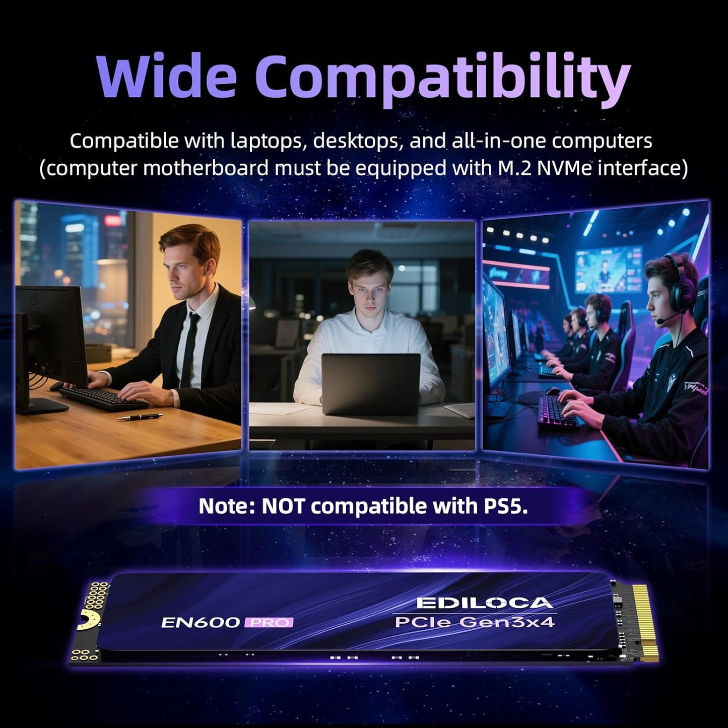 EN600 PRO SSD 512GB PCIe 3.0 Gen 3x4, NVMe M.2 2280, Up to 3200MB/s, Internal Solid State Drive, SLC Cache 3D NAND TLC, Graphene Cooling Sticker, Storage for PC, Desktop and Laptops