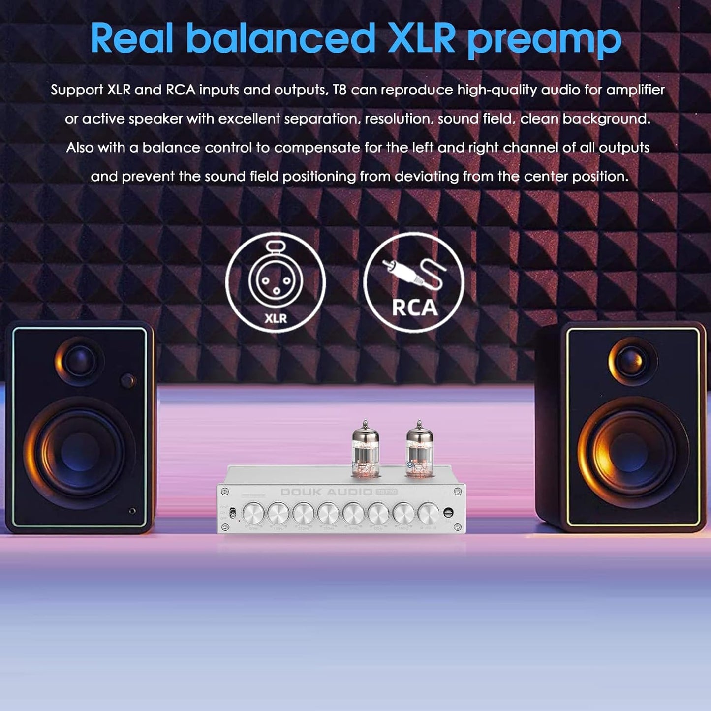 Douk Audio HiFi Vacuum Tube 7-Band EQ Preamp Equalizer XLR Pre-Amplifier Home (T8 PRO Silver)