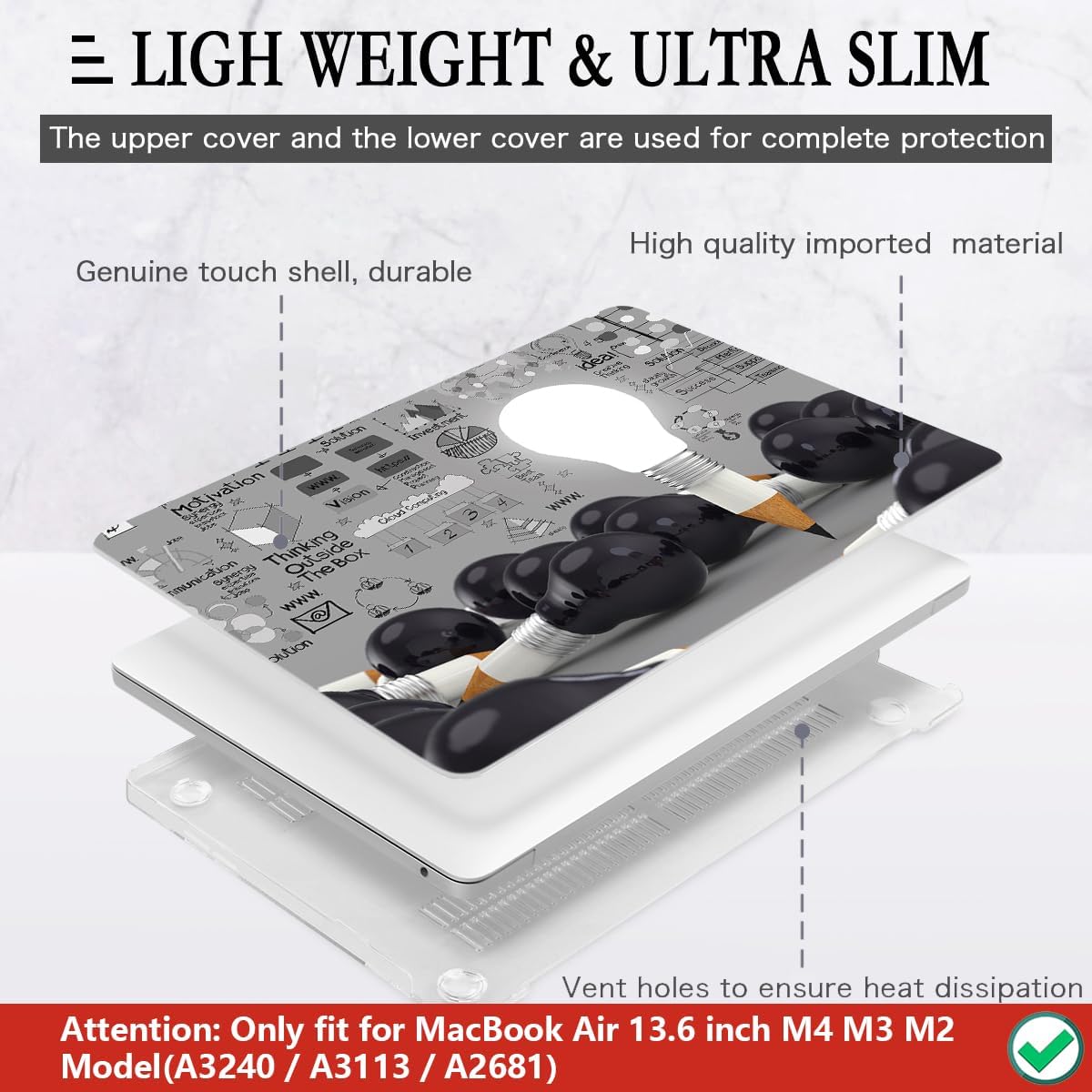 CISSOOK Creative Bulb Hard Shell Case for MacBook Air 13.6 inch M3 A3113 A2681 M2 2025 2024 2022 Release, Plastic Hard Shell Cover with Keyboard Cover for MacBook Air 13.6 M2 M3 2022-2025