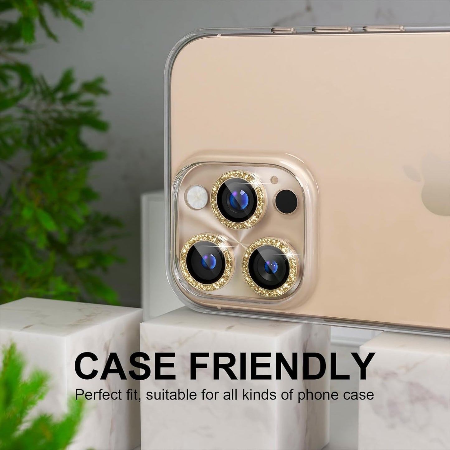 Choiche Compatible for iPhone 16 Pro/iPhone 16 Pro Max Camera Lens Protector, Bling Camera Cover with 9H Tempered Glass Lens Screen Protector Metal Ring Decoration Accessories (Clear-Titanium Desert)