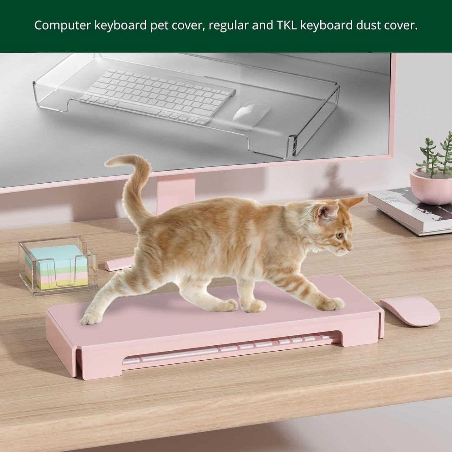 Acrylic Computer Keyboard Cover, Mechanical Keyboard Dust Cover PC Keyboard Cat Protector, Cat Keyboard Protector (1 Pack, Lightpink)