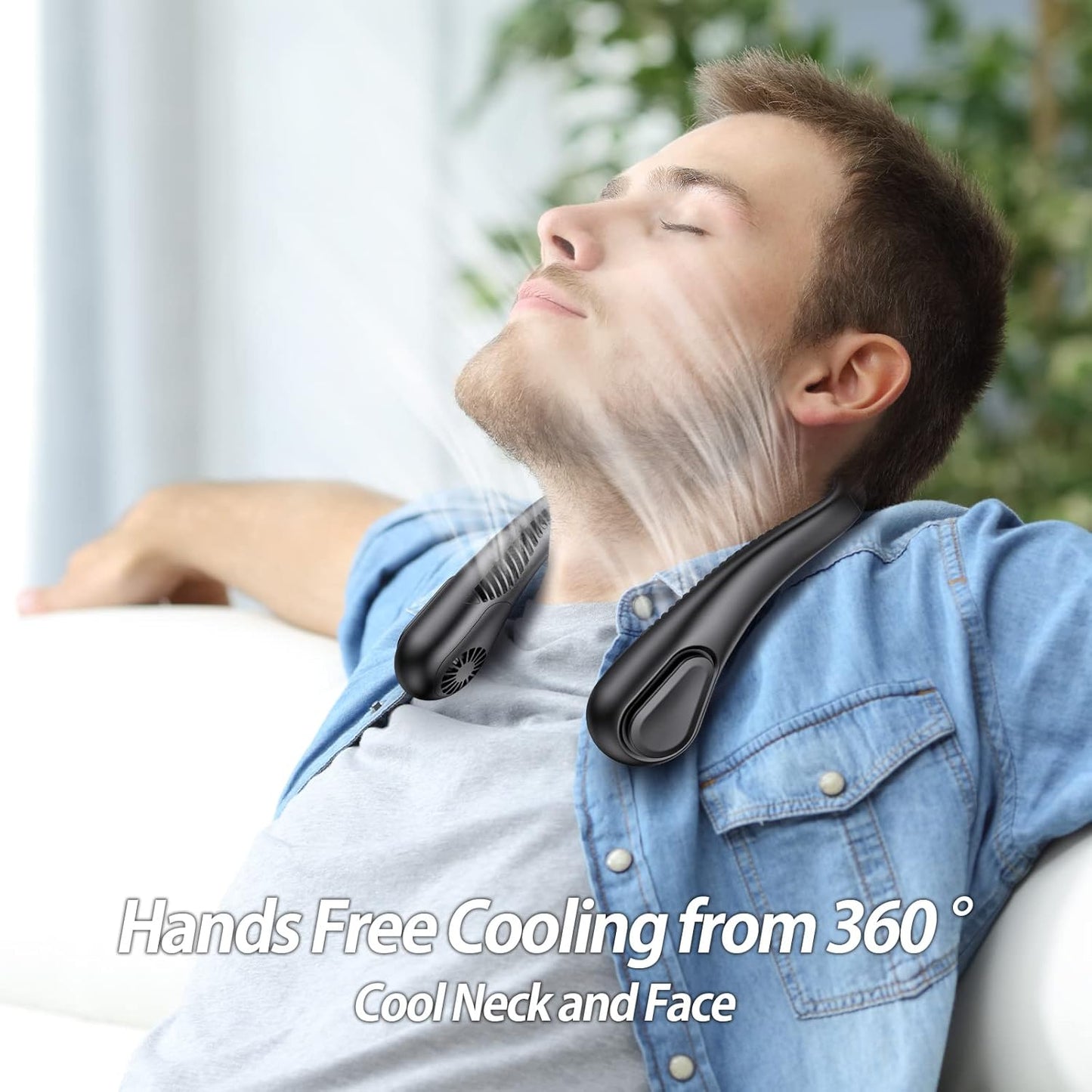 AMACOOL Bladeless Neck Fan Portable Personal Fan 5000mAh Rechargeable Battery Operated Wearable Fan for Women Men Outdoor Sport Travel Patio Garden Work Home Kitchen(Black)