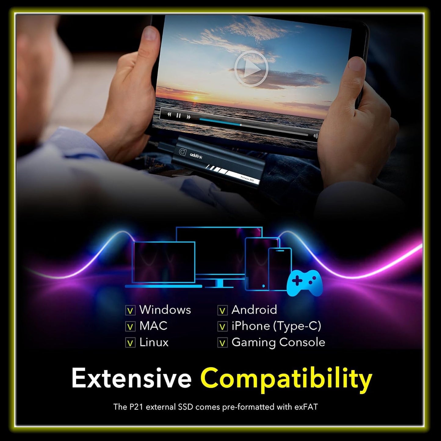 Addlink P21 1TB Portable External SSD, Up to 2,000MB/s Read, USB 3.2 Gen 2x2, Lightweight Storage for Photography, Video, Gaming and Fast backups, for PC Laptop Mac Windows Linux Android PS4 PS5