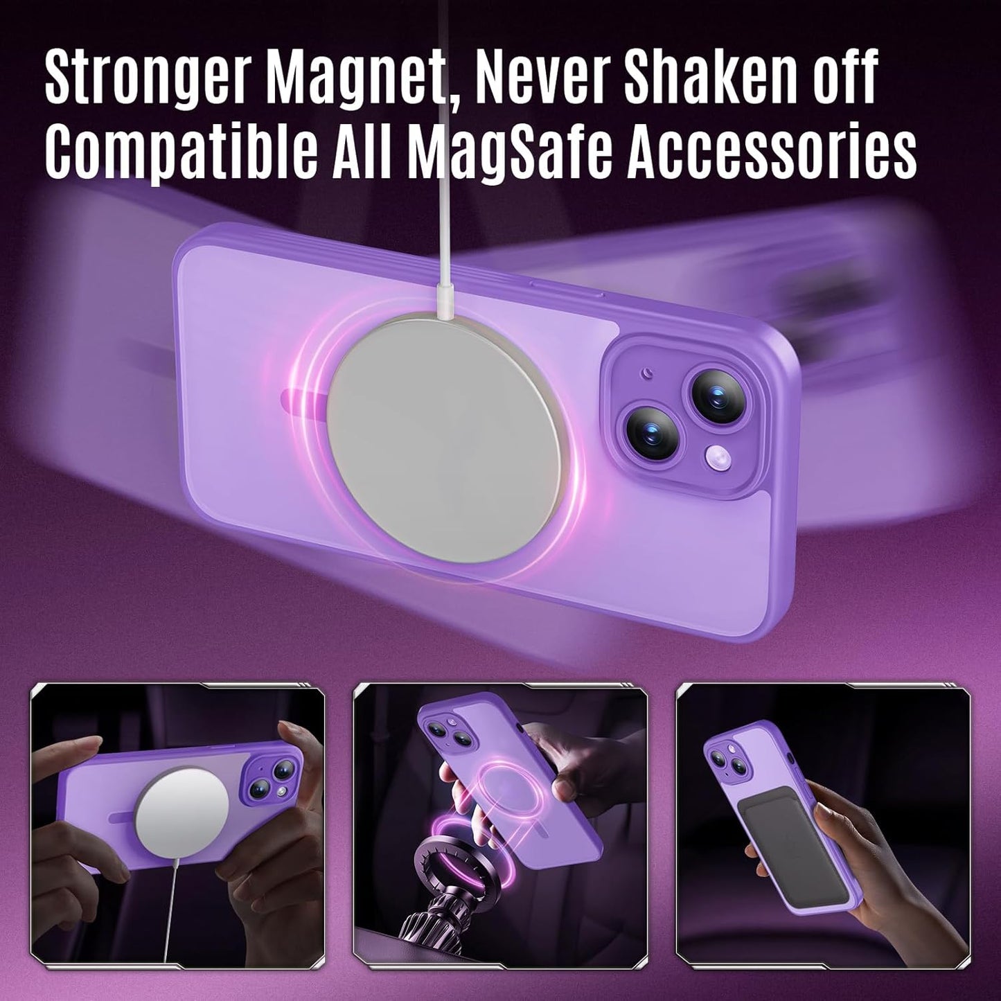 Designed for iPhone 14 Case, Compatible with MagSafe, with Privacy Screen Protectors X2, [Camera Protection] [15FT Military Drop Protection] Shockproof Phone Case, 6.1", Light Purple