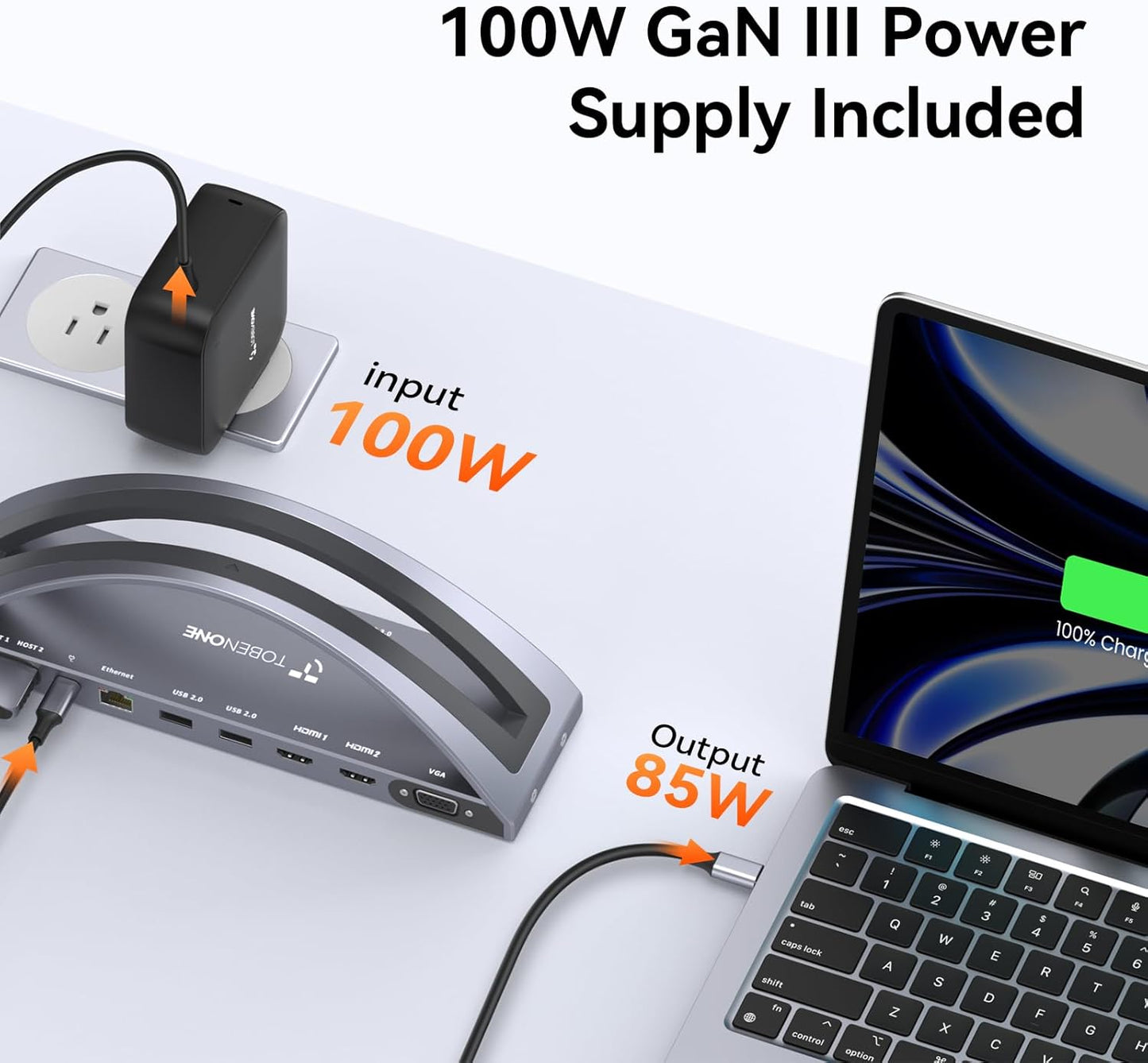 TobenONE MacBook Docking Station Dual Monitor 4K with 100W Power Adapter, 13-in-2 USB C Docking Station for MacBook Pro/Air, Laptop Dock Stand with 2 HDMI, VGA, 5 USB, PD 3.0, RJ45, SD/Micro SD, Audio