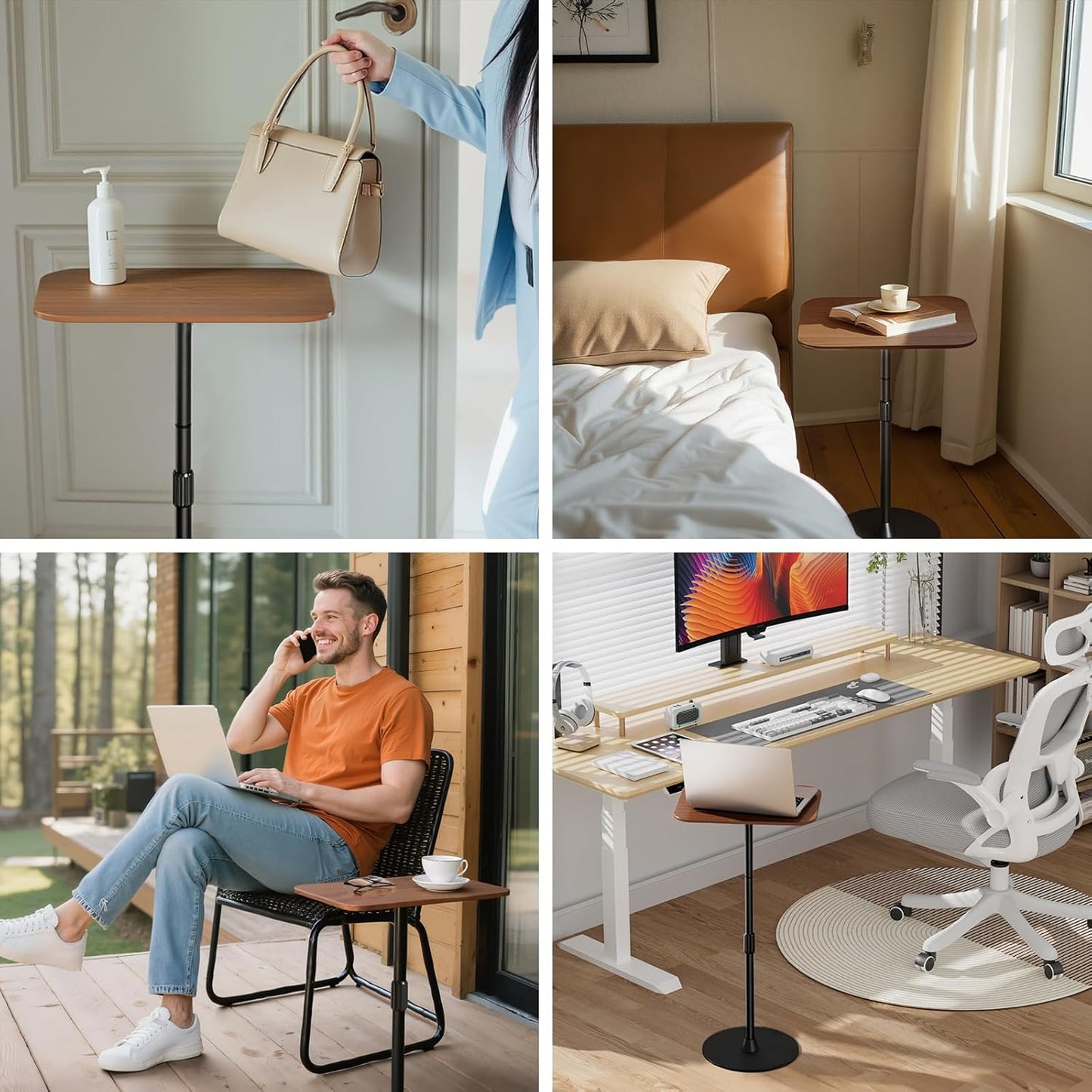 Adjustable Floor Laptop Stand, Height Adjustable Laptop Desk up to 37.8", Multifunctional Side Table for Sofa, Bedside, and Office with Sturdy Metal Base & Wooden Top