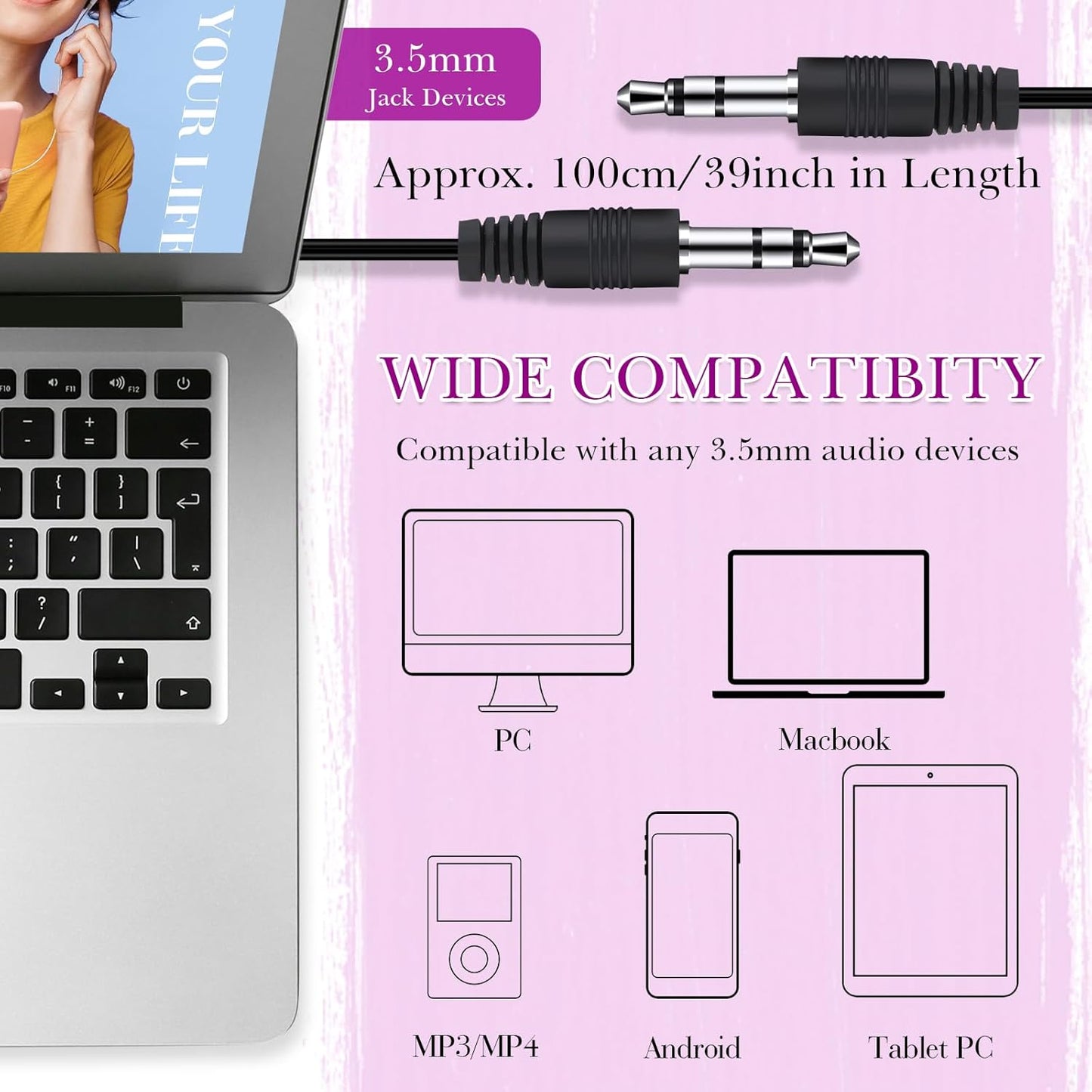 Kanayu 100 Pack Wired Earbuds Bulk for Classroom Ear Headphones Wired Basic Student Earbuds No Microphone with 3.5mm Jack for Kids Class Laptop School Library, Individually Bagged(Pink)