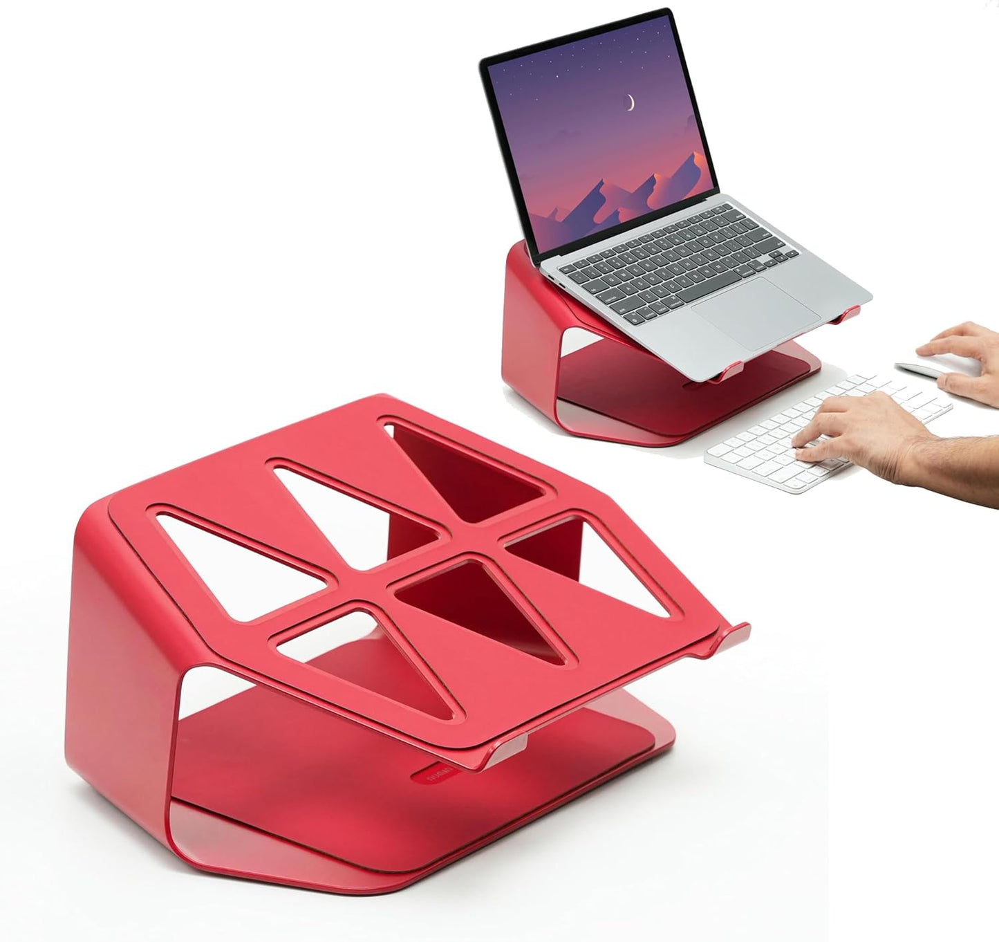 NUMIN Facet Laptop Station Red | Laptop Tabletop Stand Tall Height Ventilated | Sturdy Rust Free Metal Design | Anti Slip leatherite Surface | Compatible for MacBook, HP, Dell, Lenovo