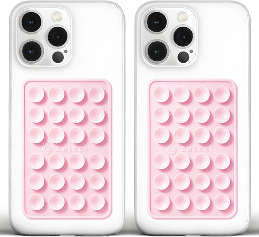 Anteel Medium-Sized Silicone Suction Phone Case Adhesive Mount, Enhanced Suction Power and Upgraded Thickened Sticky Phone Grip, Durable, Hands-Free Sticky Phone Holder, 2.28"x3.46" (LPK&LPK)