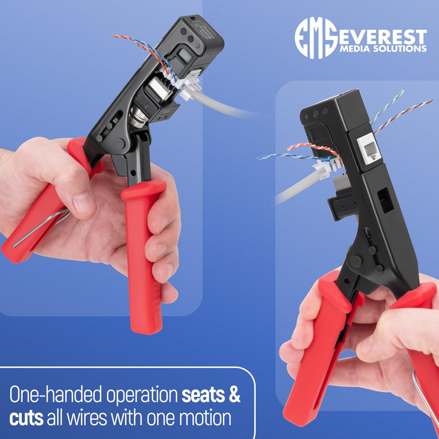 Everest easyJACK - 45° Angled Speed Termination Keystone Tool Set - with 20-Pack of RJ45 Cat6 Keystone Jacks in White (Slim Profile Design) - Time Saver Network Punch Down Tool Cat6