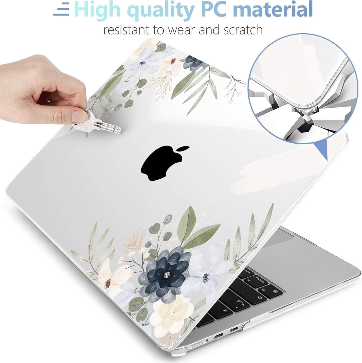 MEEgoodo for M4/M3/M2 MacBook Air 15.3 inch Case 2025 2024 2023, Case Fit Model (A3241/A3114/A2941) for MacBook Air 15 inch, Laptop Hard Shell with Keyboard Cover, Vintage Floral