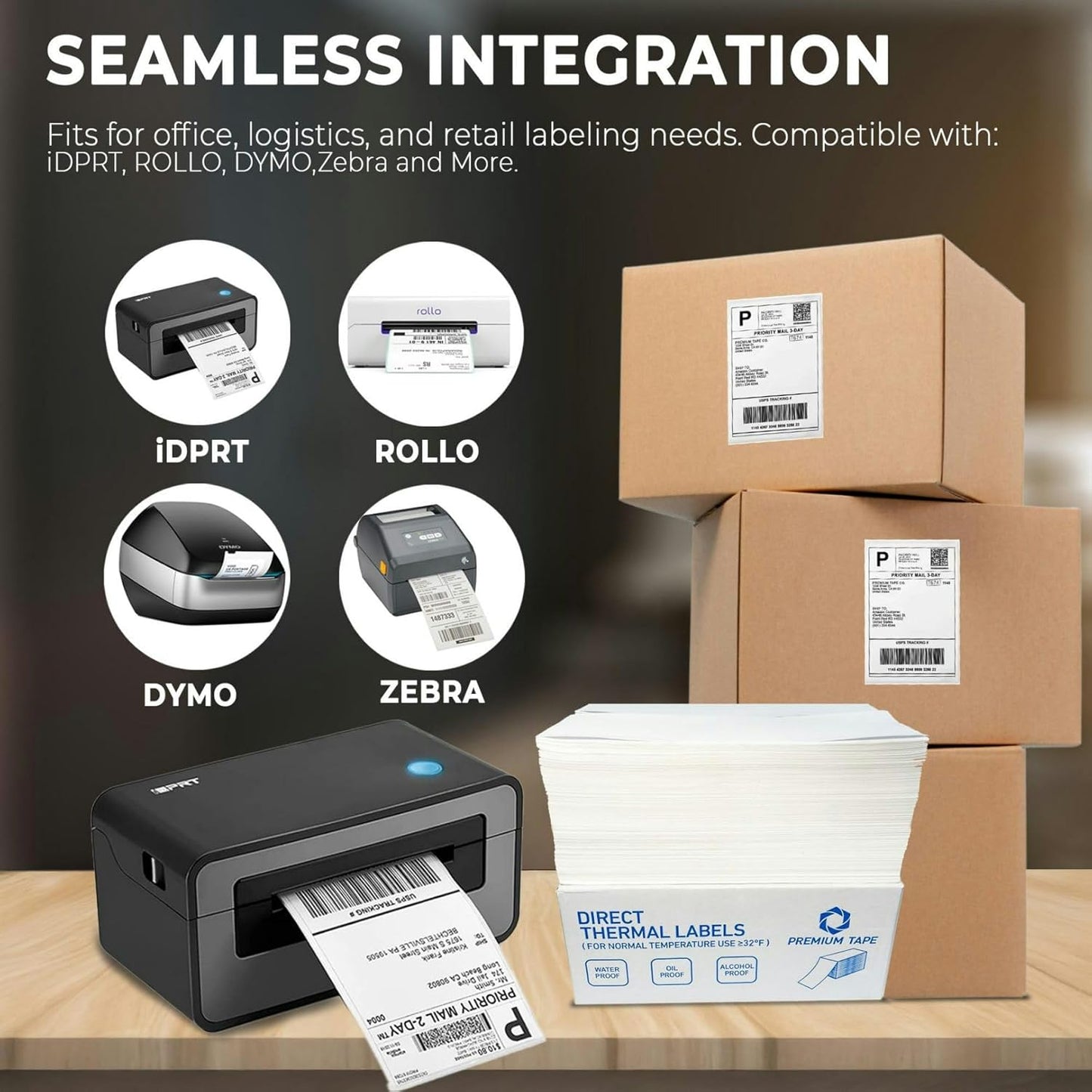 4x6 Thermal Labels (Total 4000) - 8 Packs of 500 Fanfold Direct Thermal Shipping Labels. Thick Commercial Grade, Waterproof, Smudge Proof Mailing and Address Label, Strong Adhesive Perforated Stickers