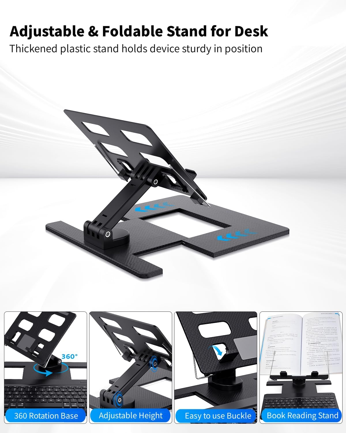 Desk Stand and Bluetooth Keyboard Combo for Samsung Galaxy Z Fold 7/6/5, 4 in 1 Set Include Mouse Pen, Adjustable Foldable Tablet Stand Holder Fits for 4.7"-13" Smartphones Tablet