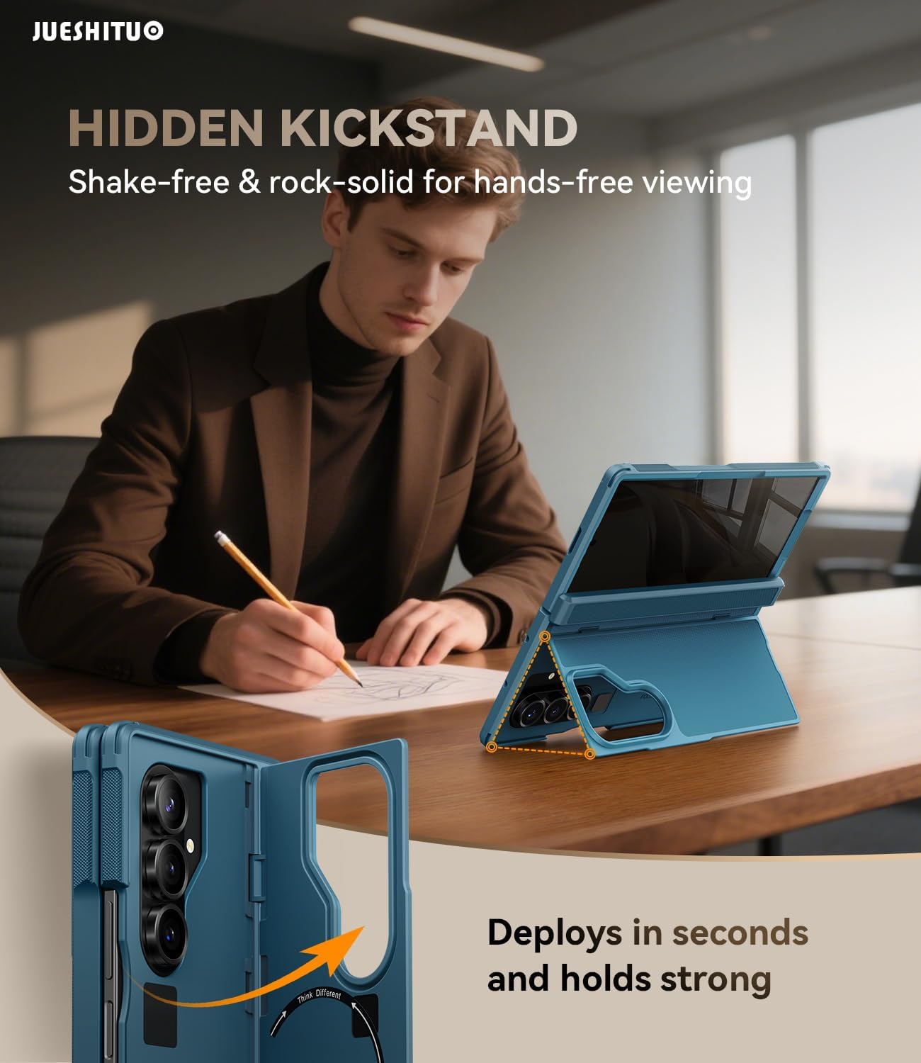 JUESHITUO for Samsung Galaxy Z Fold 7 Case with Privacy Screen Protector, Hidden Kickstand & MagSafe, Military Shockproof Cover for Galaxy Z Fold 7, Hinge Protection, Blue