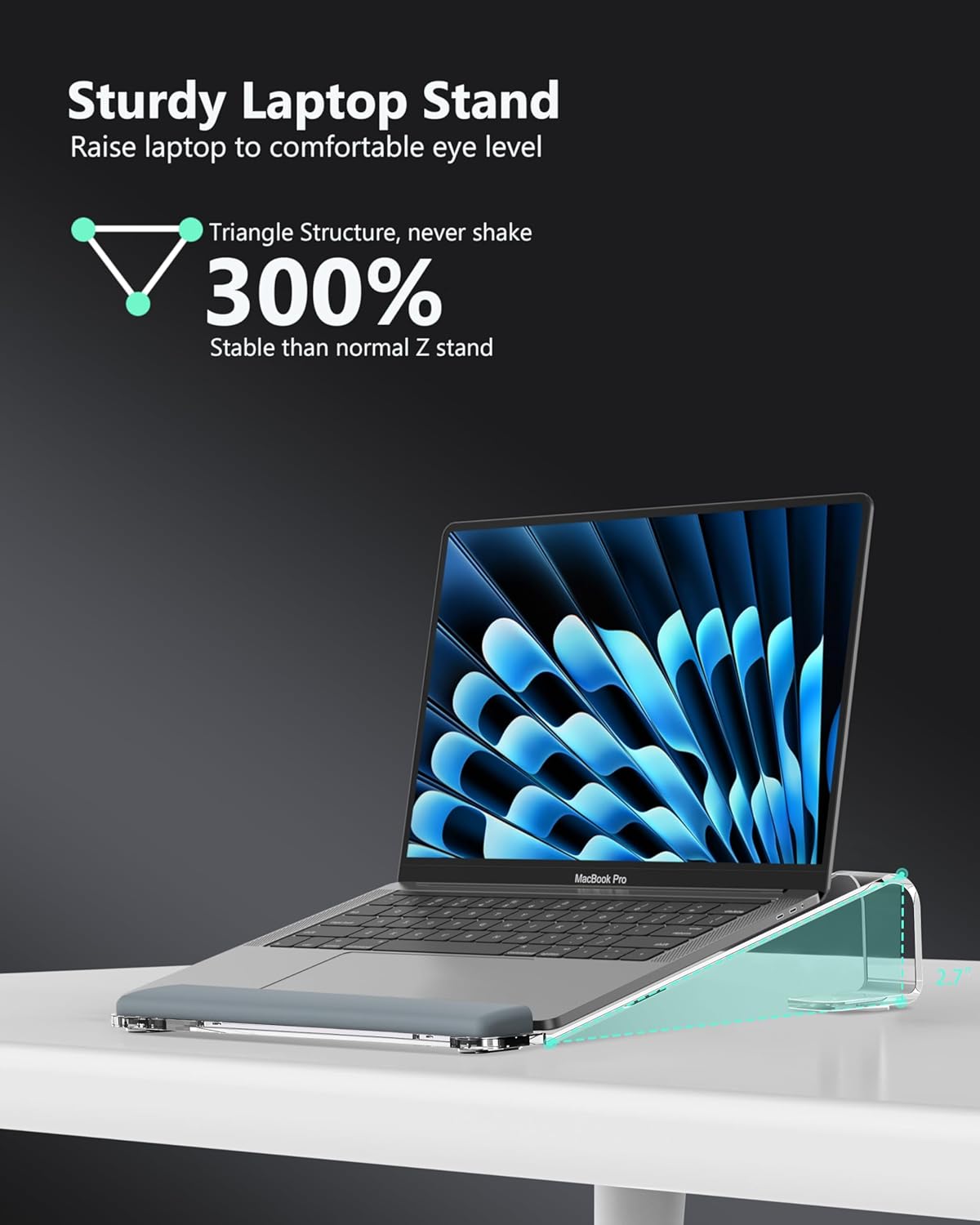 Clear Acrylic Laptop Stand for Desk, with Wrist Rest, Ergonomic Detachable Mount Compatible with 10-17'' All Laptops Such as MacBook Air Pro/HP/Dell/Lenovo