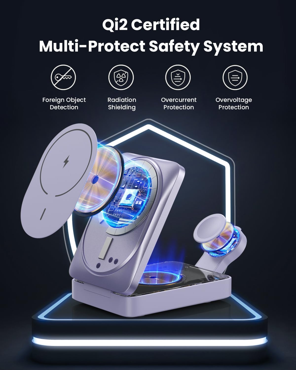 3-in-1 Wireless Charger Charging Station for iPhone, Qi2 Certified 15W Fast Charging Foldable Magnetic Charger Stand with 30W USB C Adapter for MagSafe iPhone 16/15/14/13/12, Apple Watch, AirPods