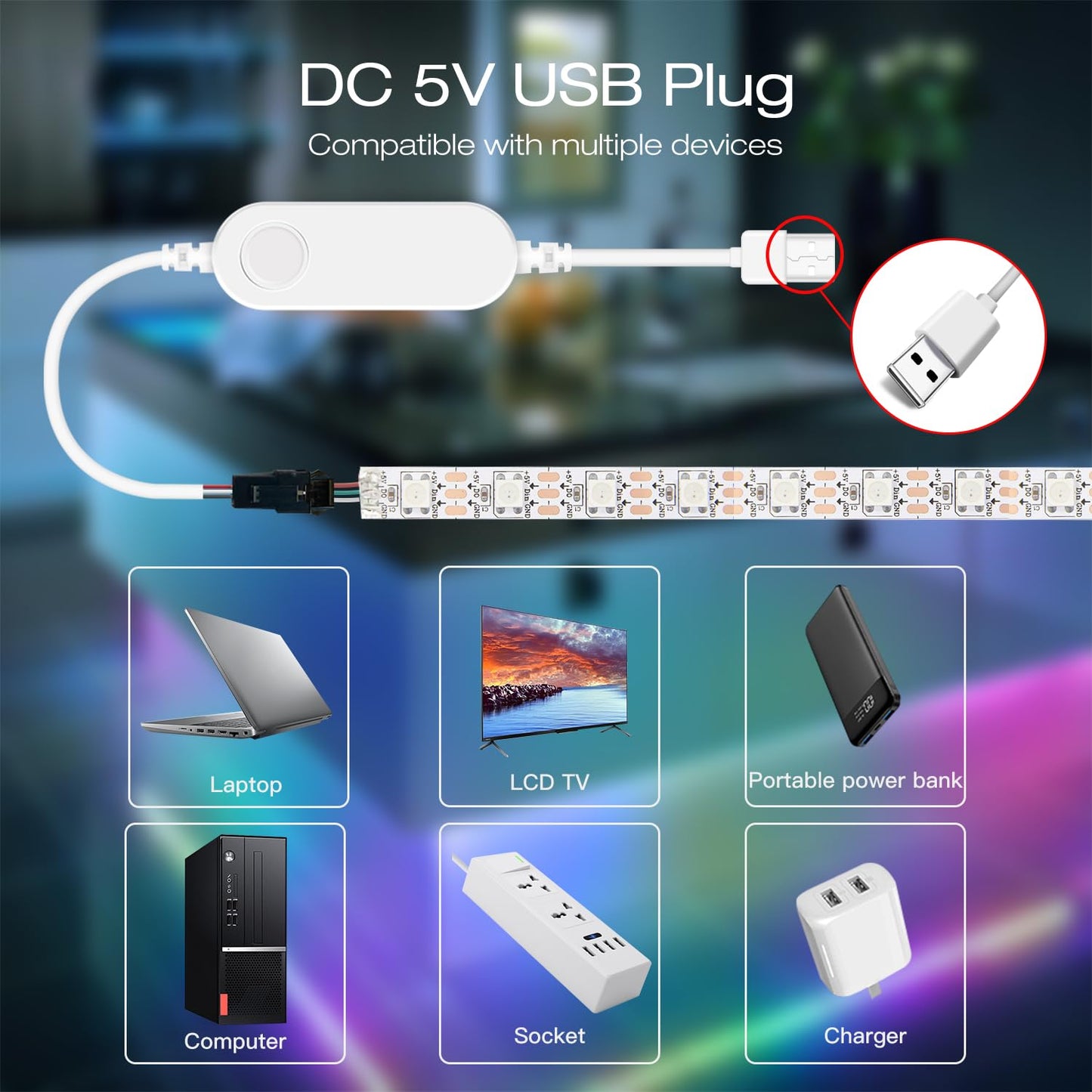 GLEDOPTO WLED ESP8266 Mini LED Strip Controller DC 5V USB RGB IC Digital Dynamic DIY Lights for WS2811 WS2812 WS2812b SK6812 WS2815 Addressable LED Strip Light