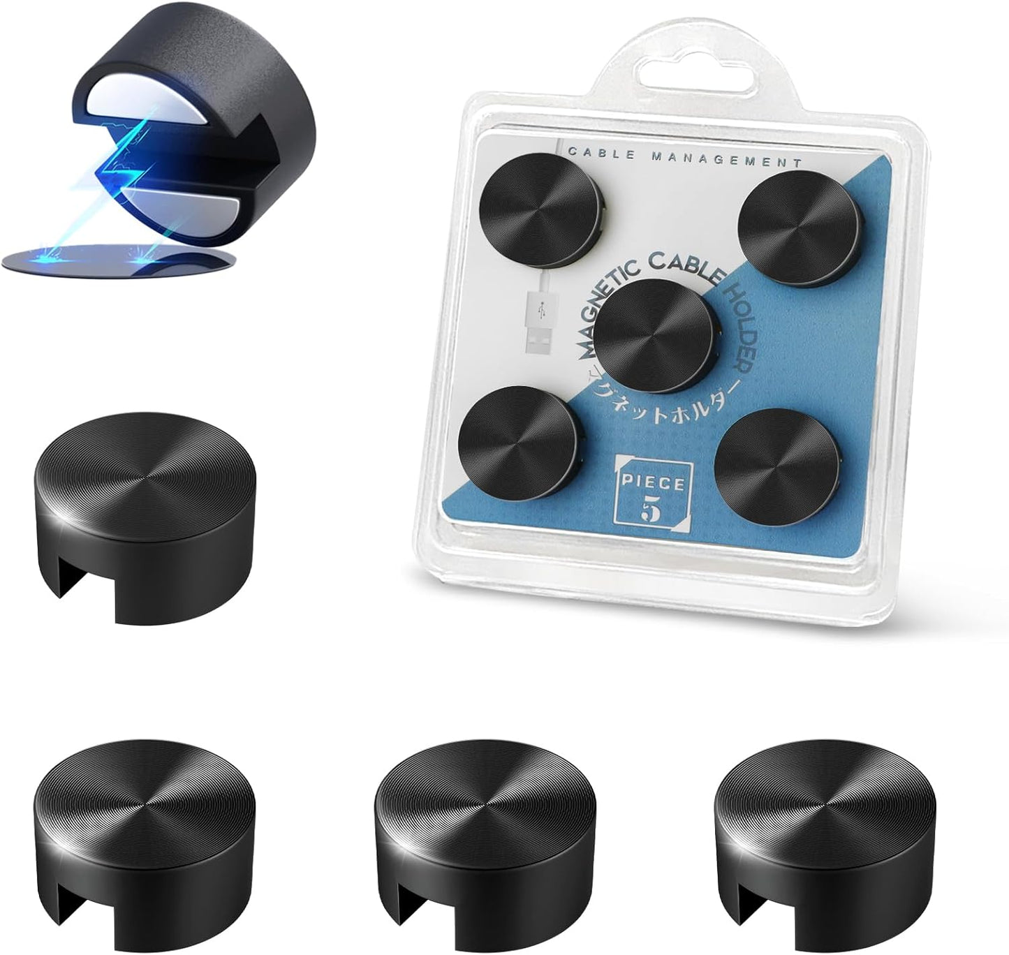 Magnetic Cord Holder Metal Black, Maveek Silicone Cable Clips Magnet Wire Management Cord Organizer for Bedside Table Office Desk Laptop Computer Charging Cables Outdoor Indoor (5 Piece)