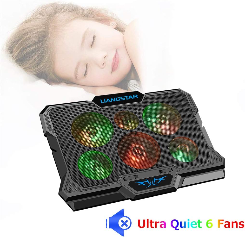 Laptop Cooling Pad, Laptop Cooler with 6 Quiet Fans RGB 7 Color Light for 15.6-17 Inch Laptop Cooling Fan Stand, Portable Slim USB Powered Gaming Laptop Cooling Pad, Switch Control Fan Speed(Black)