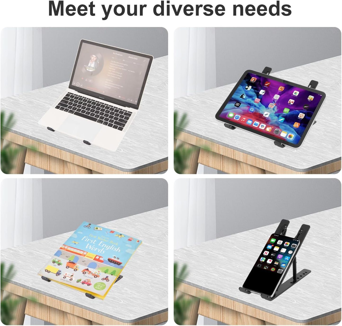 Ergonomic and Foldable Laptop Stand for Desk, Adjustable Riser, Fits All Laptops and Notebooks up to 17,Ultra-Thin,Ventilated Cooling,ABS+Silicone,Black.