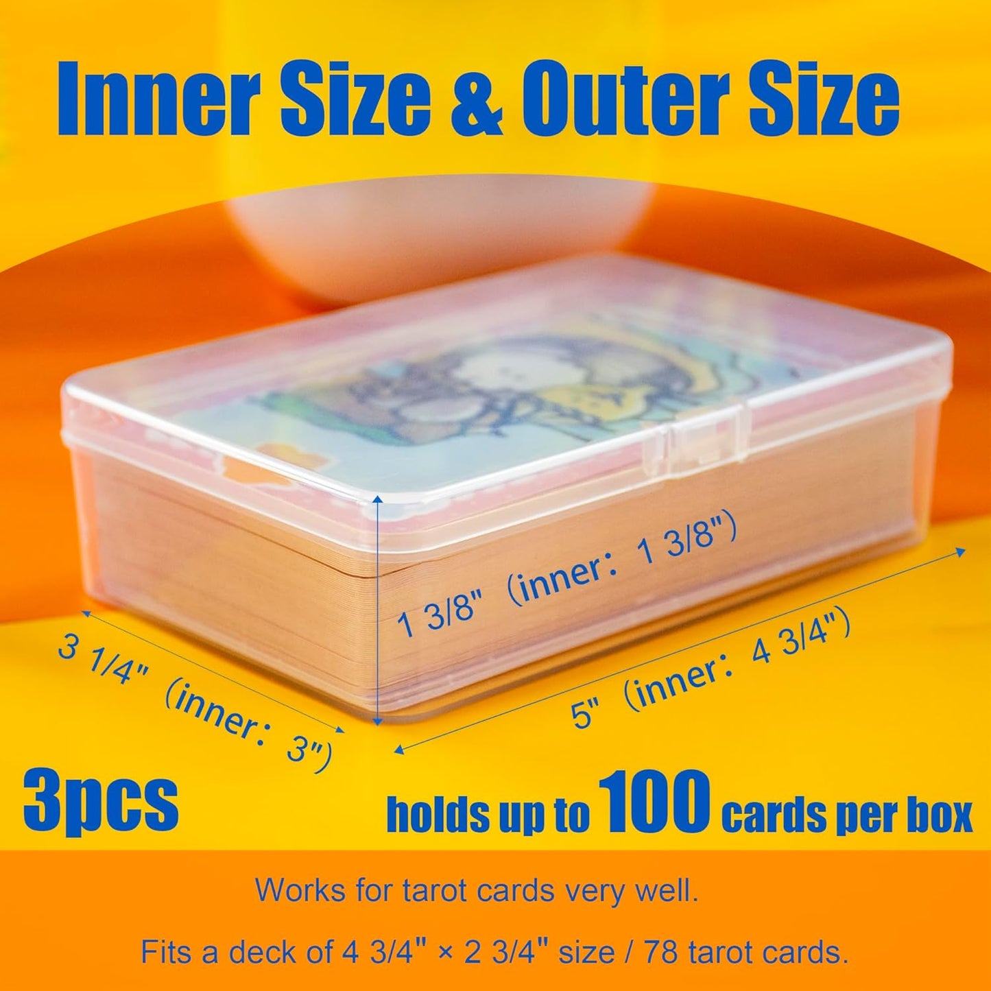 3 Pcs Tarot Card Case, Tarot Card Holder for 4 3/4"×2 3/4" Standard Tarot Cards, Plastic Clear Card Deck Box Storage, Playing Card Case for Large-sized Cards,5" ×3 1/4" ×1 3/8" (NO Cards)