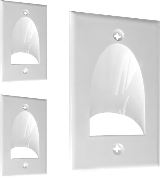 BestMounts - 3 Pack Inner Nose Behind Wall Cable Management TV Cord Hider for Wall Mounted TV - Single Gang Low Voltage Recessed Wall Plates Cable Pass Through for Wires, HDTV, HDMI (White)