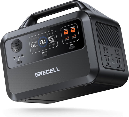 GRECELL Portable Power Station 600W(Peak 1200W), 460Wh LiFePO4 Battery, 1.5hrs Fast Charging, 110V Pure Sine Wave AC Outlet Backup Lithium Battery for Outdoors Camping Travel Hunting Home Blackout