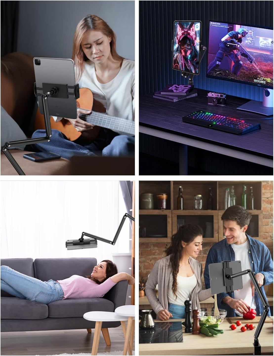 Adjustable Aluminum Tablet Stand, Foldable Arm for Desk/Bed, 360° Rotation, Compatible with iPad Pro 12.9/11, Air, Mini, Samsung Tabs, Nintendo Switch, 5.1''-15.9'' Devices - Sturdy & Portable