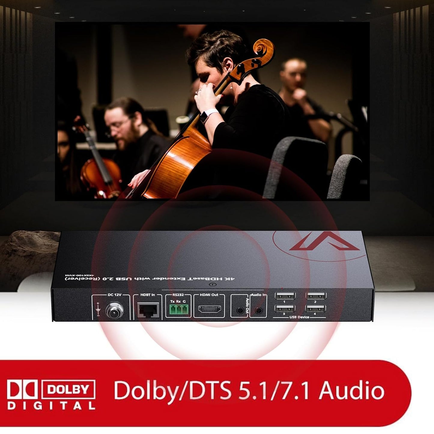 AV Access HDMI USB Extender(HDBaseT) KVM, 100m/330ft 4K 60Hz 1080p 120Hz Over Cat5e/6/6a/7, 4 Ports USB2.0, No Signal Loss and Latency, RS232, POE, Independent EDID Management (4KEX100-KVM)