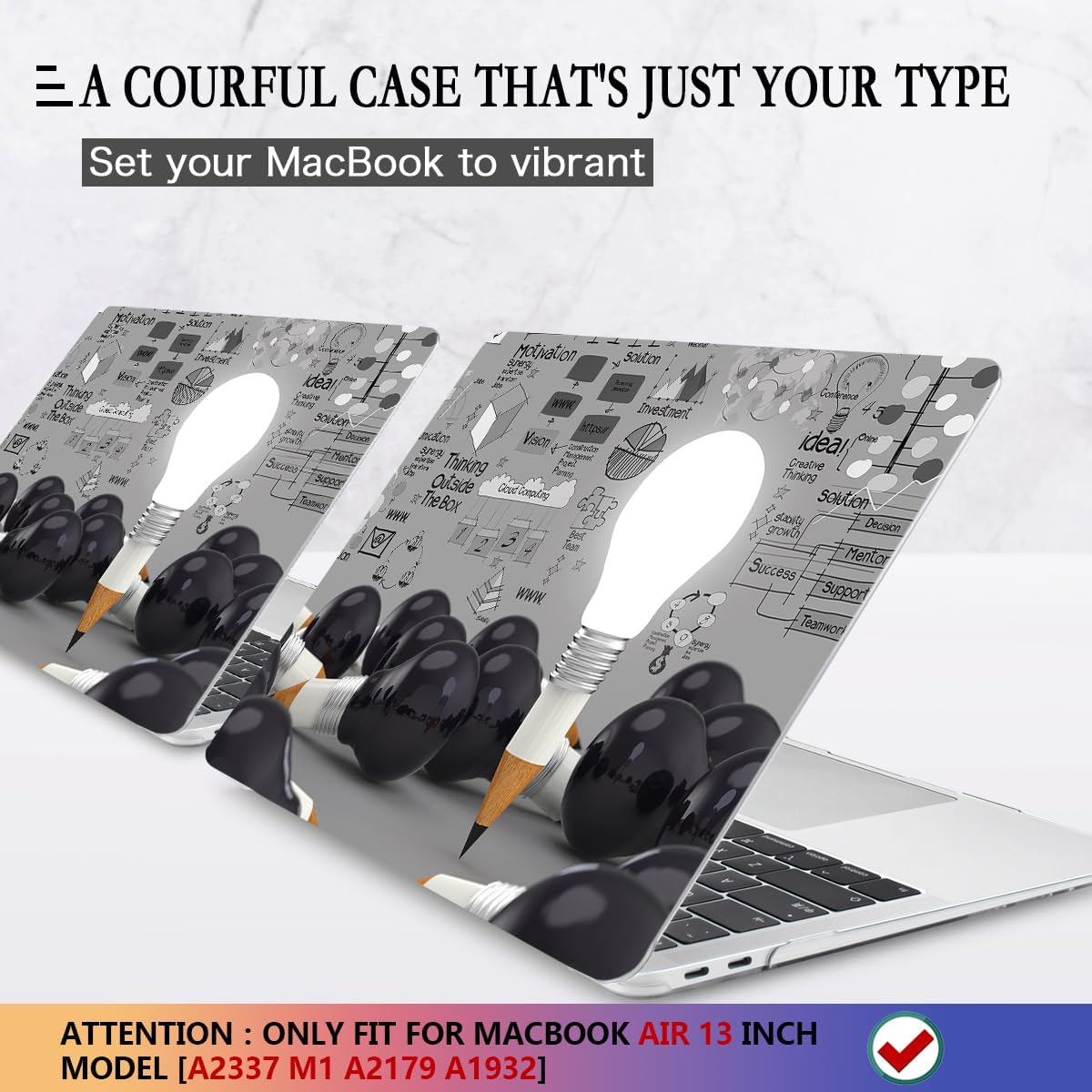 CISSOOK Creative Bulb Hard Shell Case for MacBook Air 13 inch A2337 M1 A2179 A1932 with Touch ID 2021-2018 Release, Plastic Hard Shell Cover with Keyboard Cover for MacBook Air 13 with Retina Display