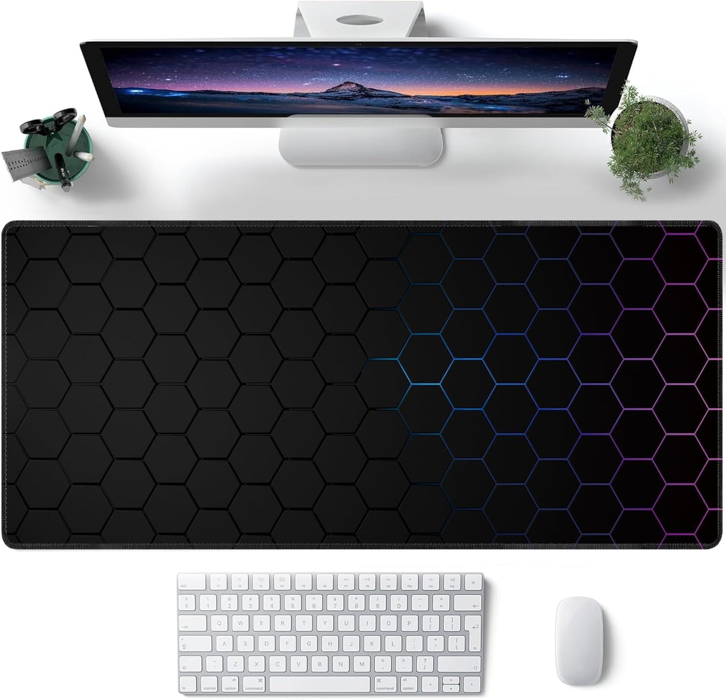 Hexagon Honeycomb Large Mouse Pad,Gaming Keyboard Desk Pad,Extended Mouse Mat Non-Slip Rubber Base with Stitched Edges for Office Game Home XXL 35.4"x15.7"