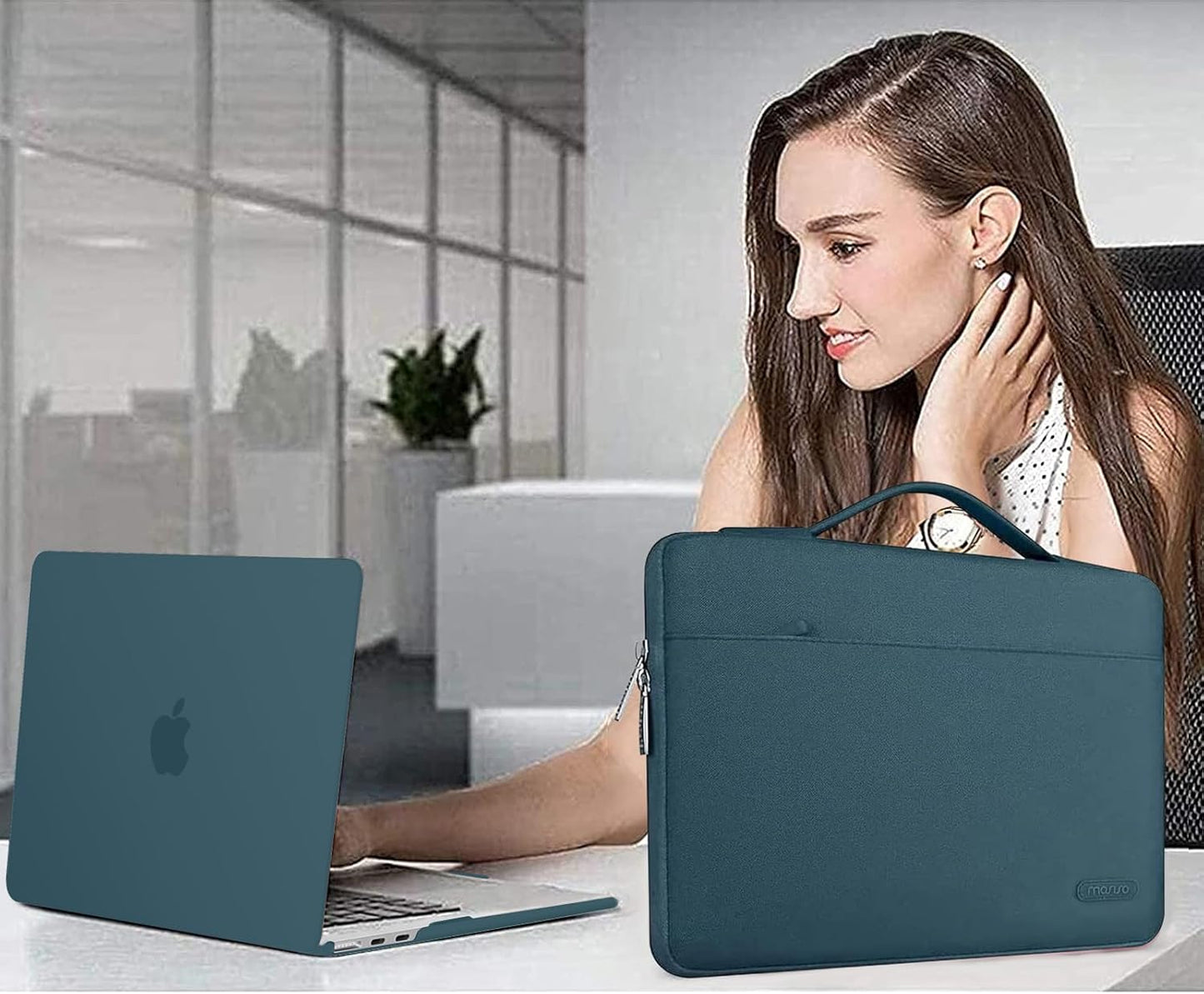 MOSISO Compatible with MacBook Air 13 inch Case 2025 2024 2023 2022 M4 A3240 M3 A3113 M2 A2681, Hard Shell&Sleeve Bag&Keyboard Skin&Webcam Cover&Screen Film for MacBook Air 13.6 inch, Teal Green