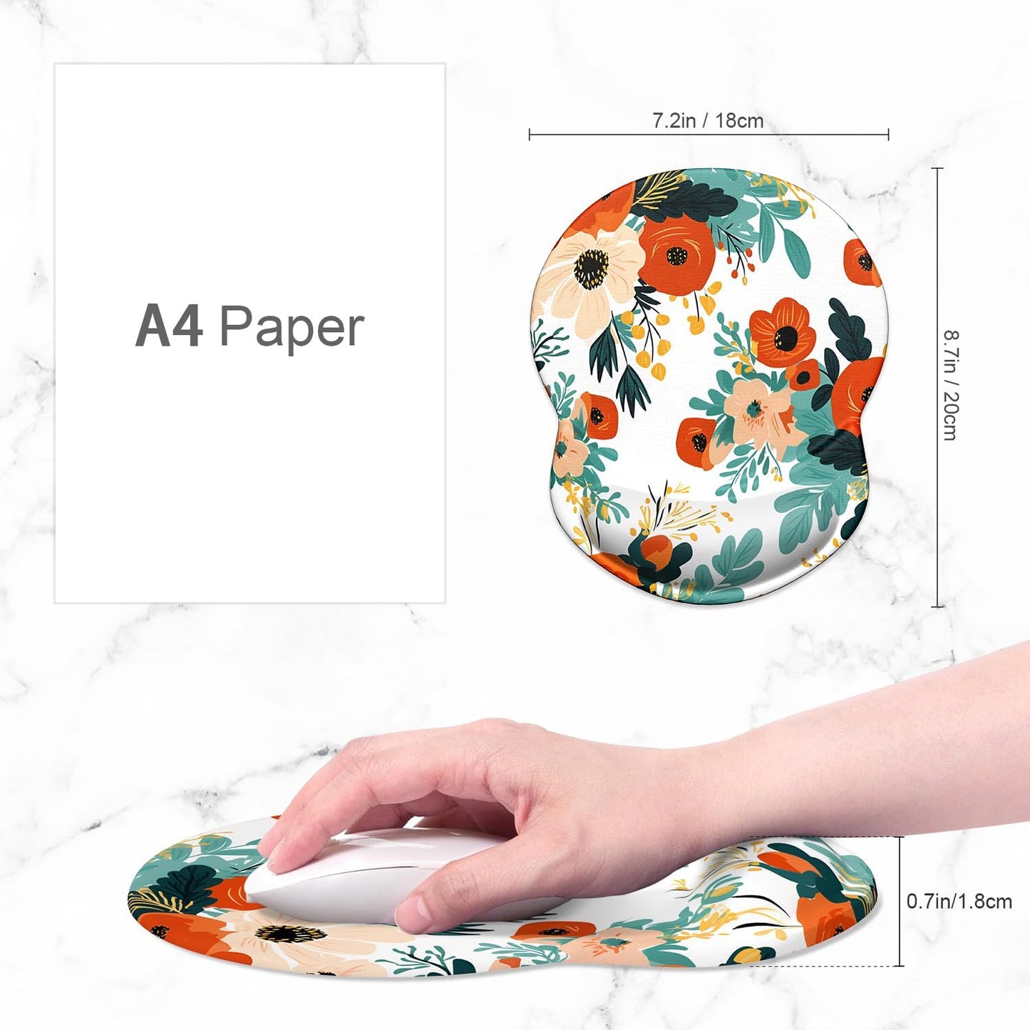 ITNRSIIET Ergonomic Mouse Pad with Gel Wrist Support Small Wrist Rest Smooth Surface Non-Slip PU Base Comfortable Office Supplies Pain Relief, 8.7 x 7.2 inches, Beautiful Flowers