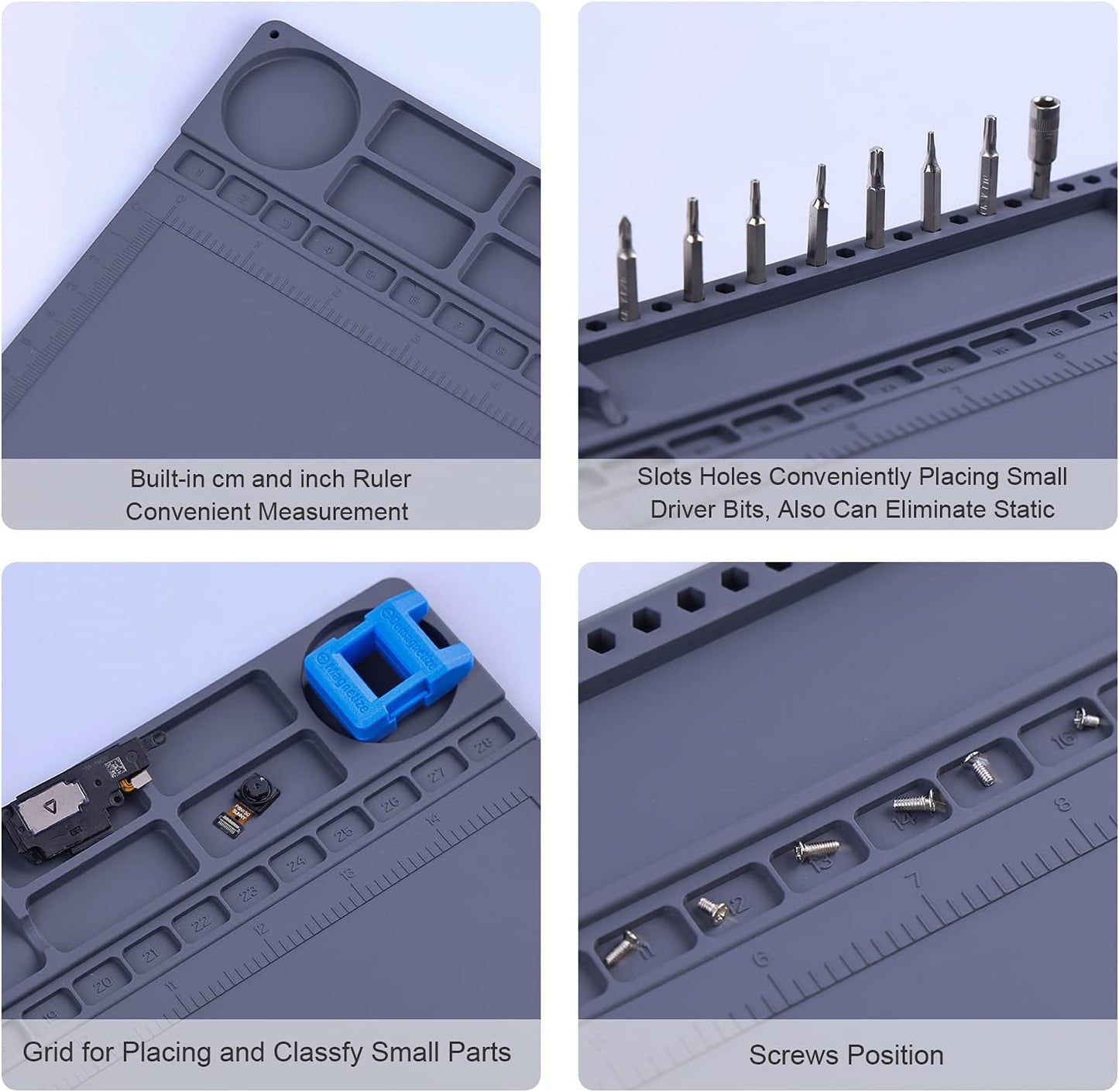 Anti Static Mat for PC Building, Computer Electronics Repair, IUZIT Heat Resistant 932°F ESD Soldering Mat with Grounding Cord & Plug, ESD Wristband for BGA Gun Soldering Iron15.9” x 12”