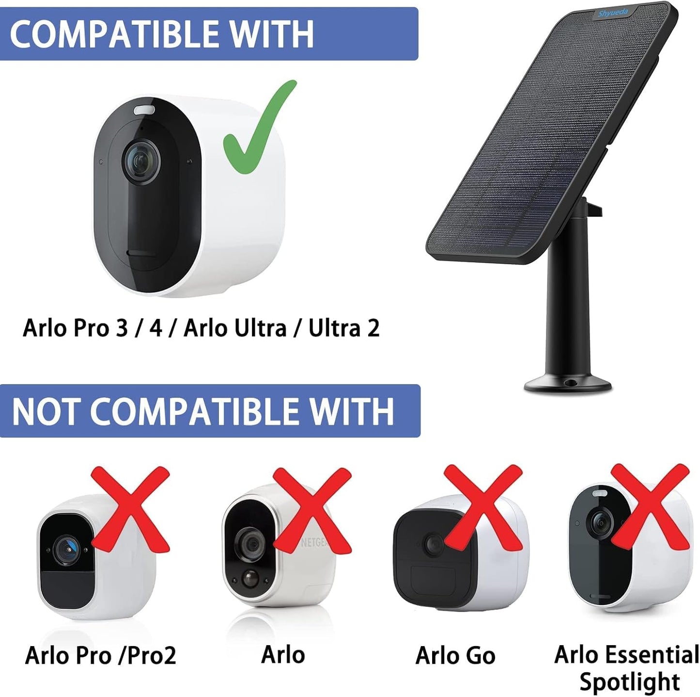 4W Solar Panel Charging Charger Compatible with Arlo Pro 3/Pro 4/Pro 5S 2K/Ultra/Ultra 2 /Go 2 only, 13.1ft Waterproof Charging Cable, IP65 Weatherproof Secure Wall Mount (3-Pack)