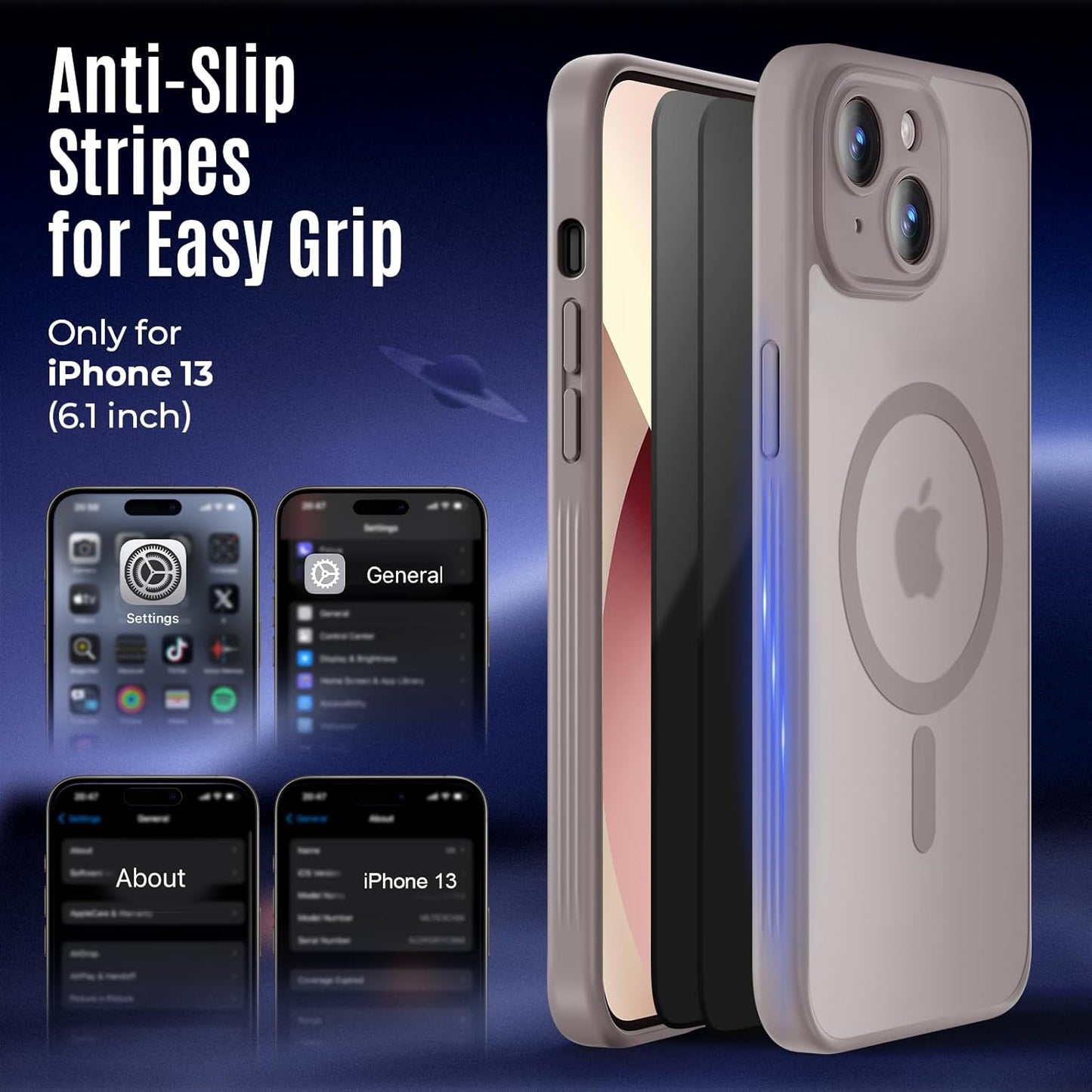 Designed for iPhone 13 Case, Compatible with MagSafe, with Privacy Screen Protectors X2, [Camera Protection] [15FT Military Drop Protection] Shockproof Phone Case, 6.1", Natural Titanium